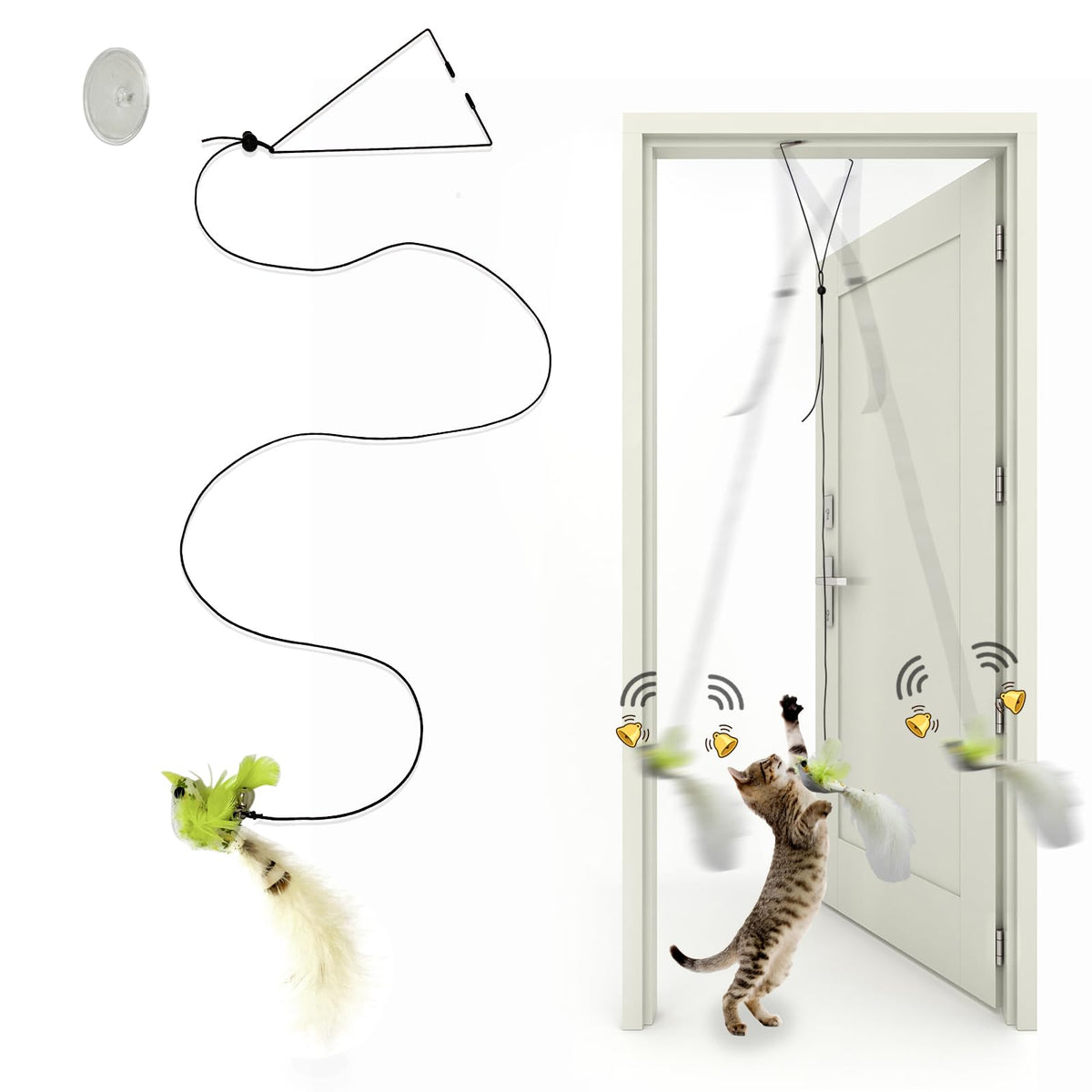 Jouet Mitubati pour chat, accrochage porte avec oiseau-jaune, stimulation et exercice.