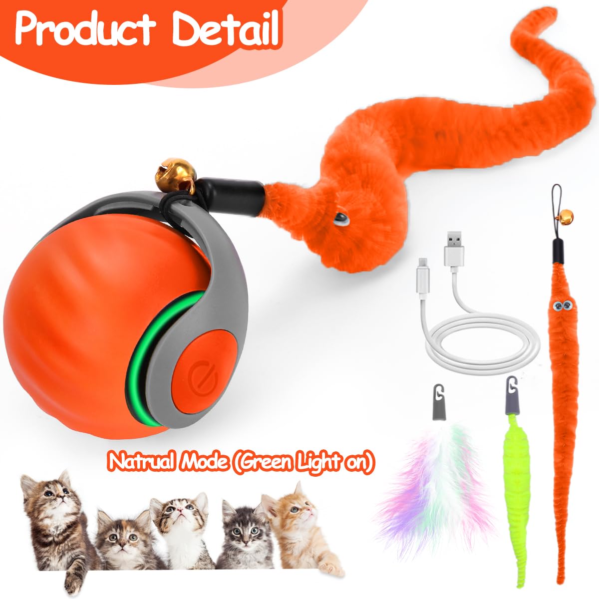 Balle chat orange durable avec housse anti-rayures pour un jeu durable.