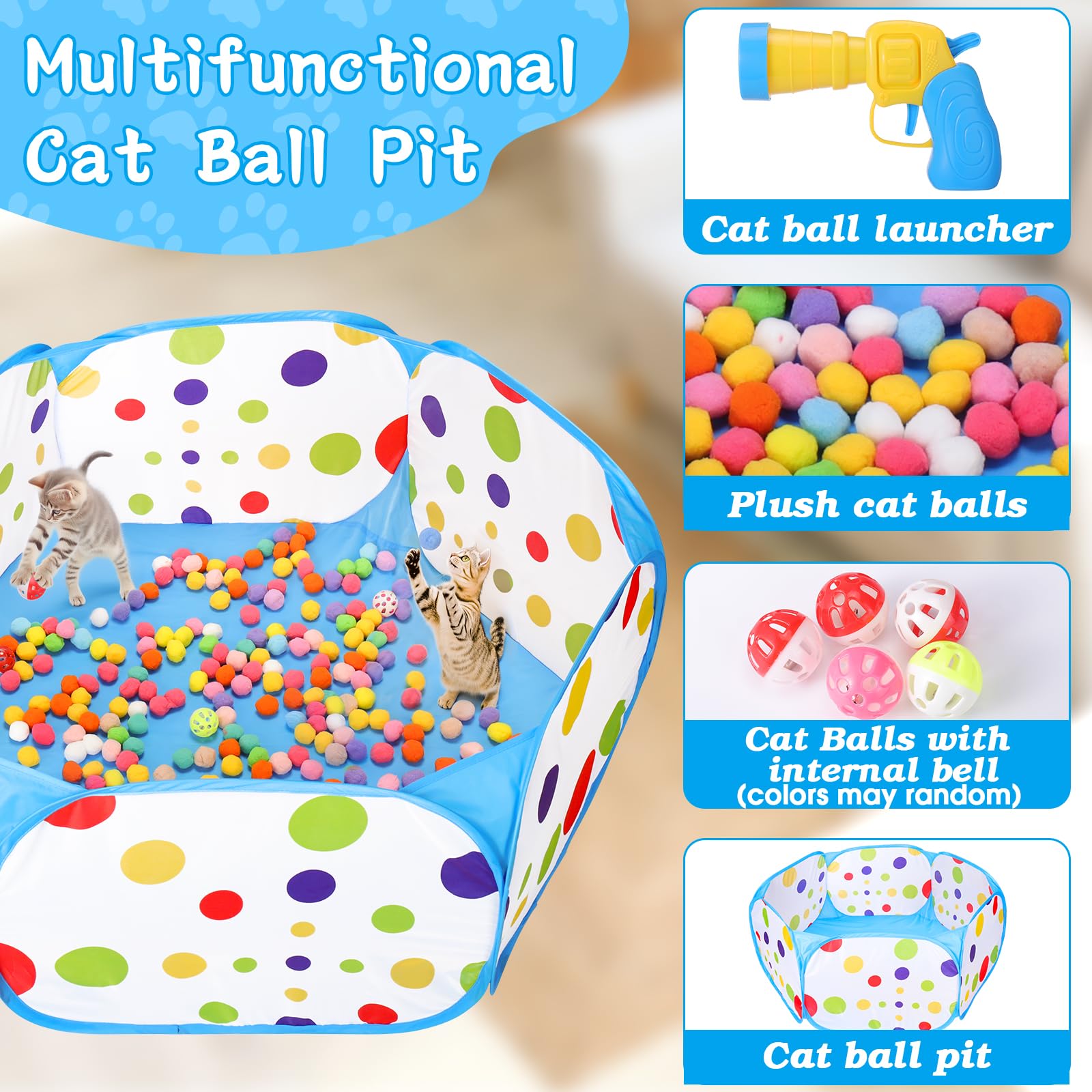 200 balles pom-pom Mity rain pour divertir le chat.