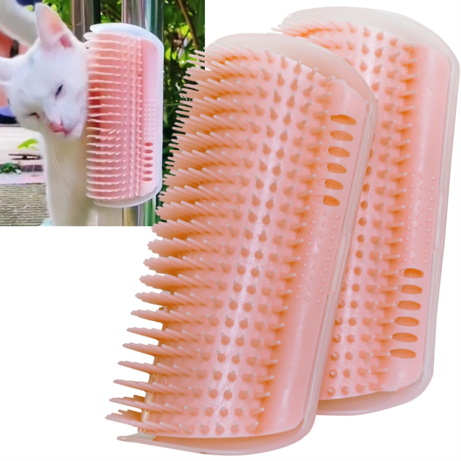 Miwoowim brosse murale d'auto-toilettage pour chat, rose, facilitant le brossage.