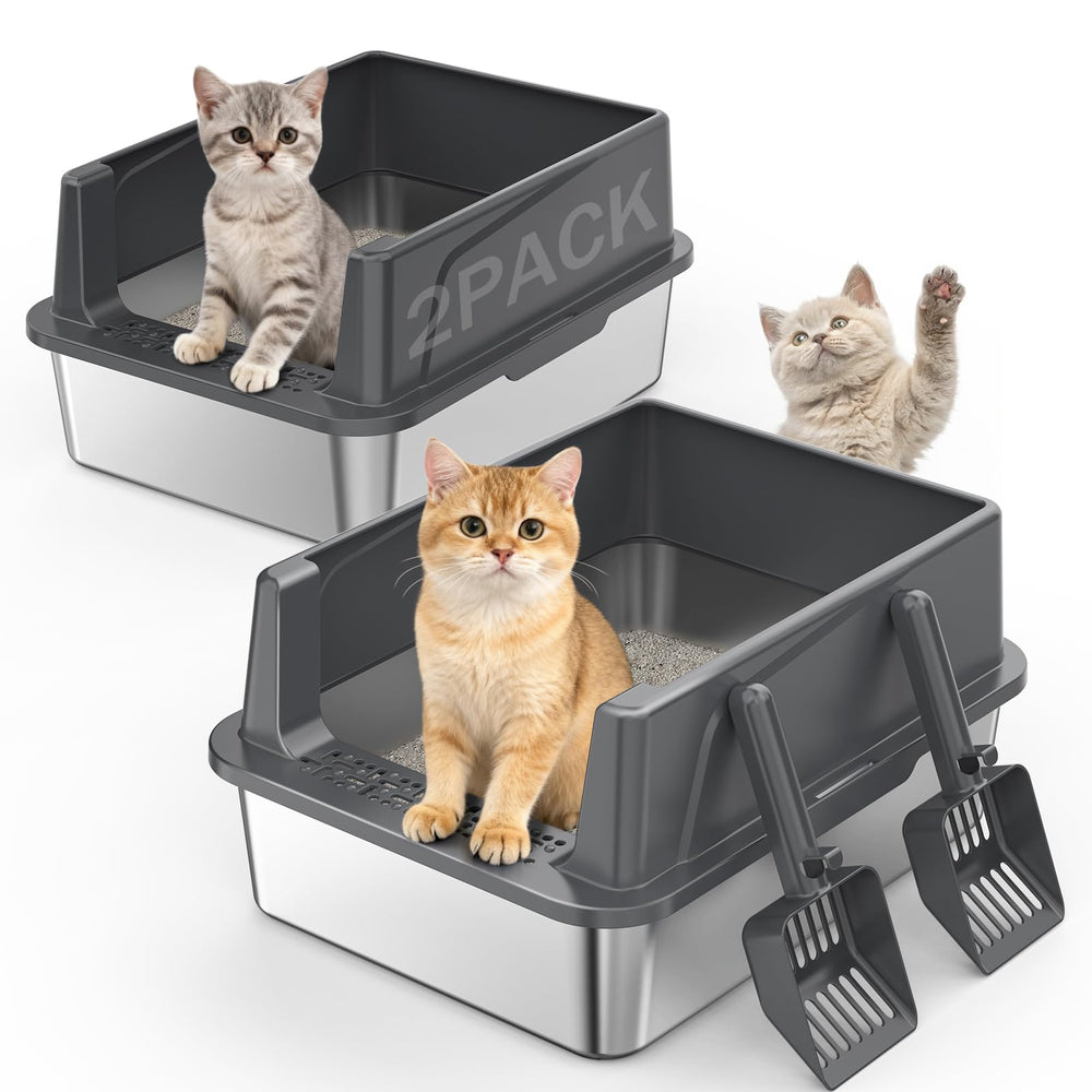 MIXJOY bac litière en acier inoxydable avec couvercle pour espace privé et hygiénique du chat