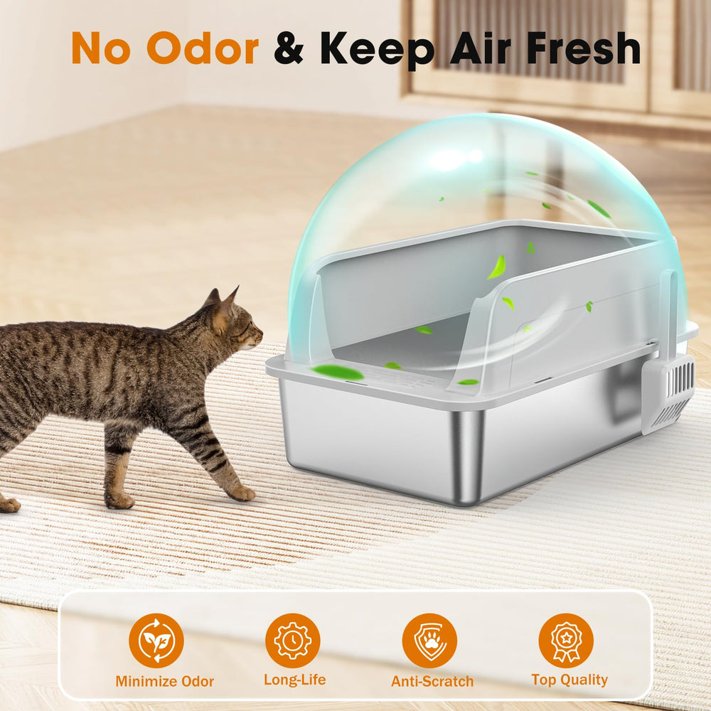 MIXJOY bac litière acier inoxydable avec murs hauts de 11 pouces pour éviter les éclaboussures.