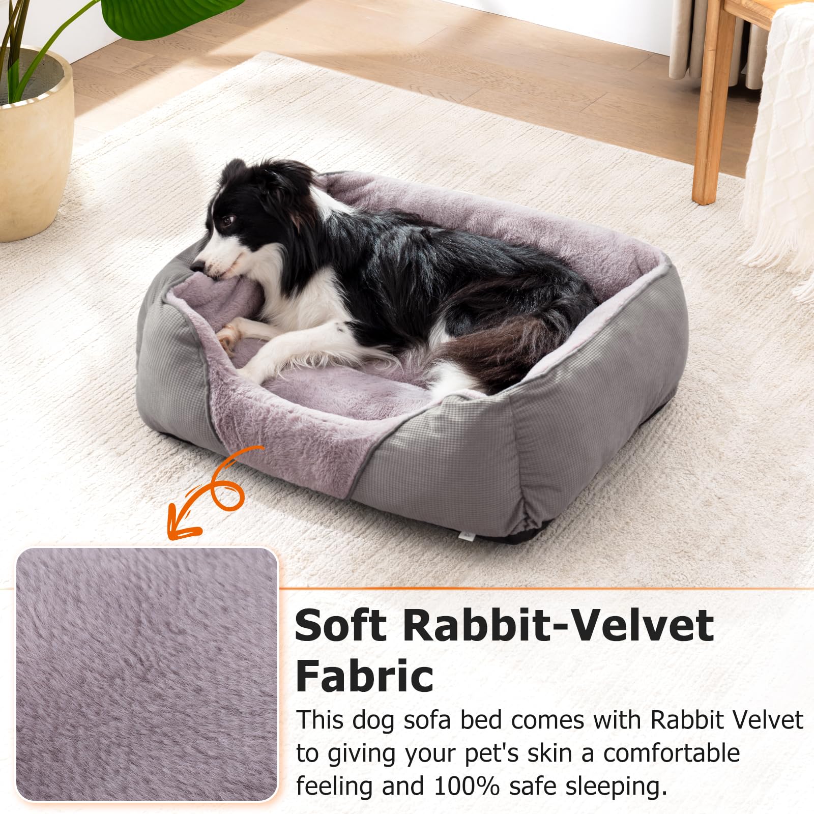 MixJOY lit pour animal – bordures surélevées gris pour soutien tête et sécurité.