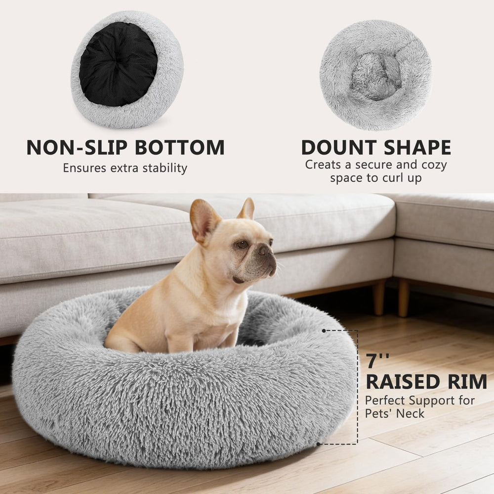 Coussin rond MIXJOY doux avec pelage artificiel pour repos apaisant.
