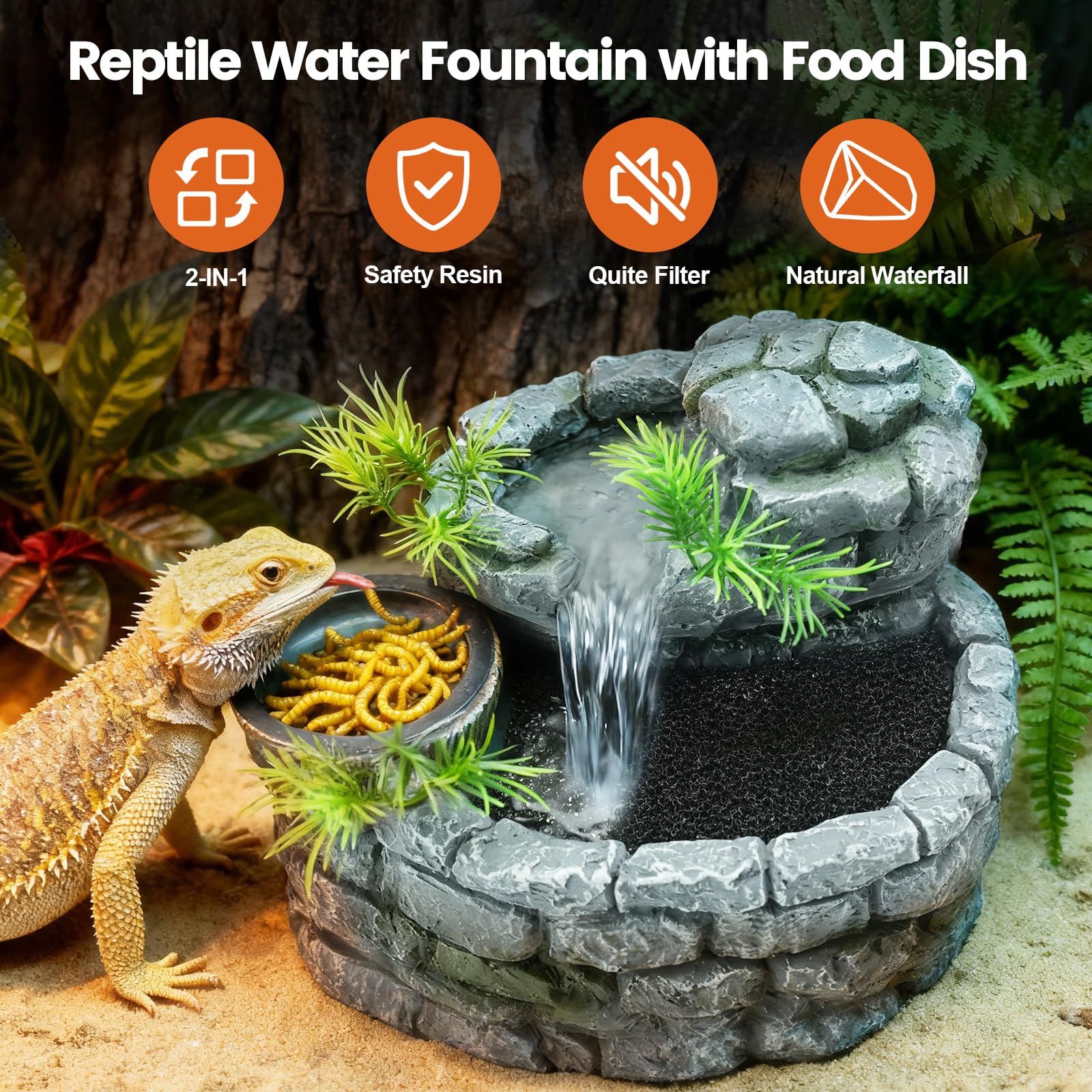 MIXJOY fontaine reptile bol alimentation 2-en-1 pour eau et nourriture