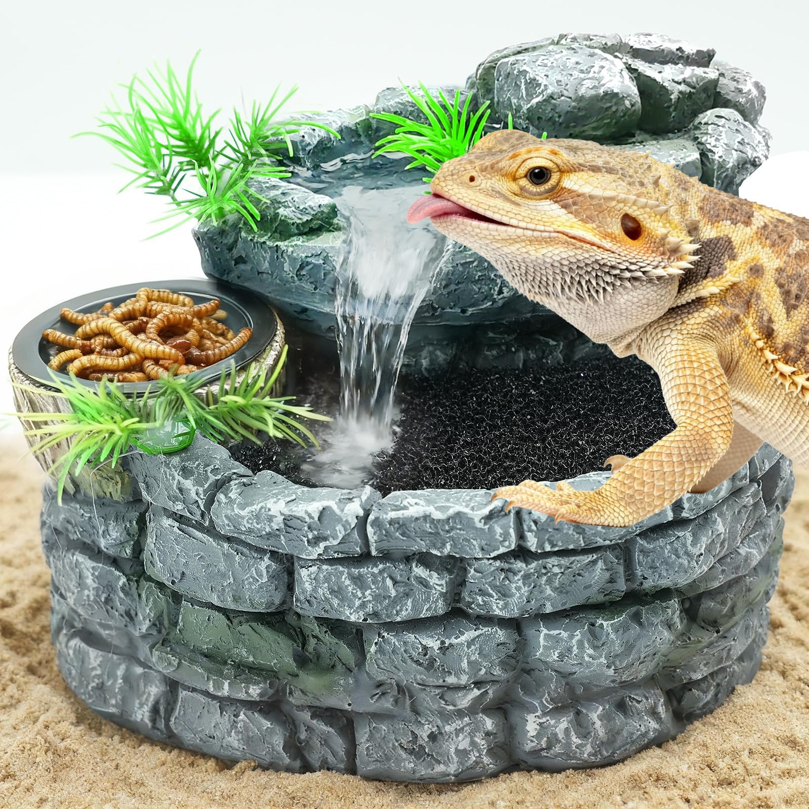 MIXJOY fontaine reptile avec chute rocheuse pour terrarium naturel et attrayant