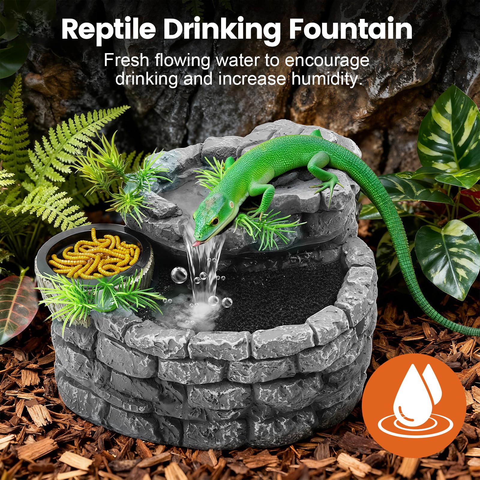 MIXJOY fontaine reptile terrarium compact avec espace eau et nourriture