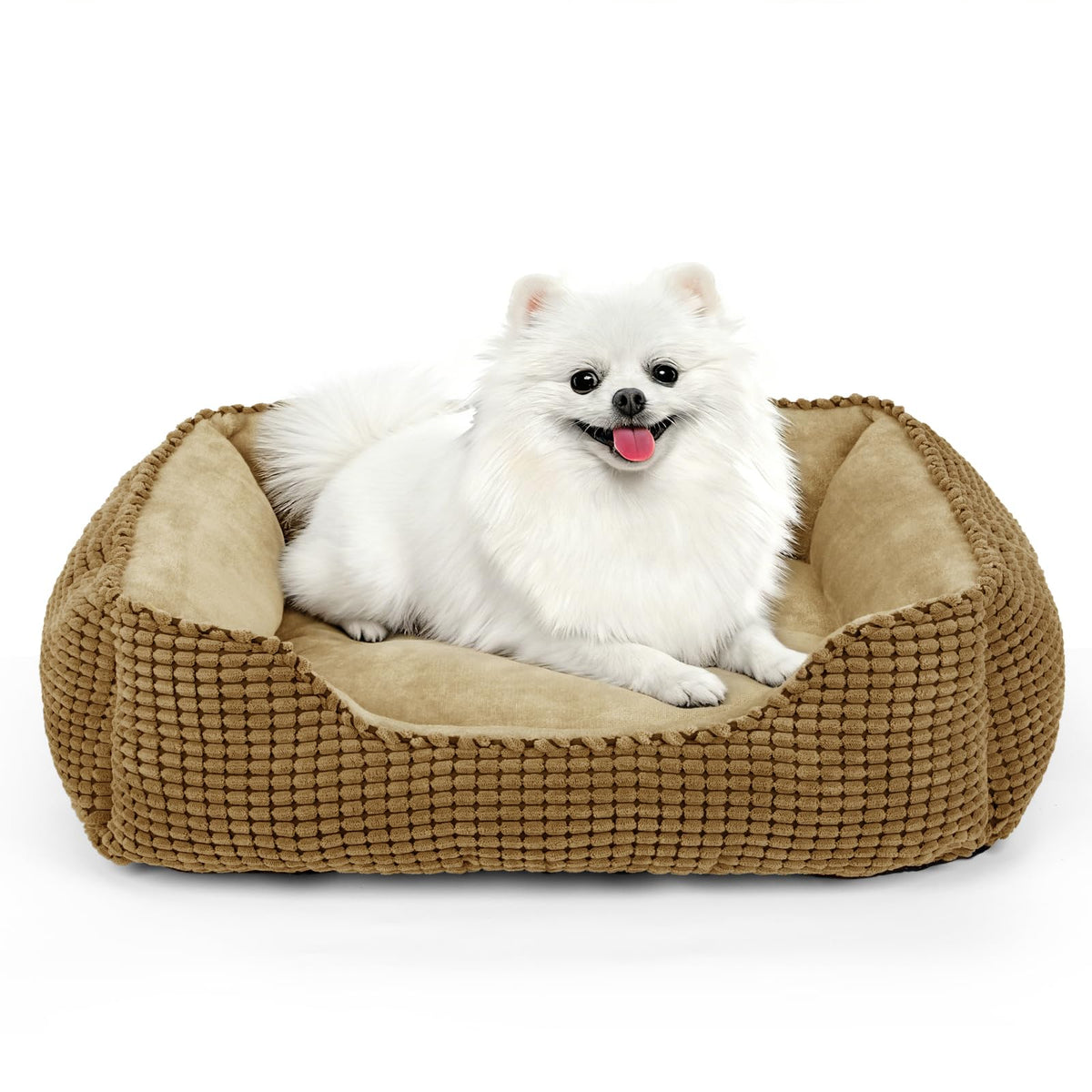 MIXJOY lit-chien rectangle moyen — vue avant, soutien doux pour la tête du chien.