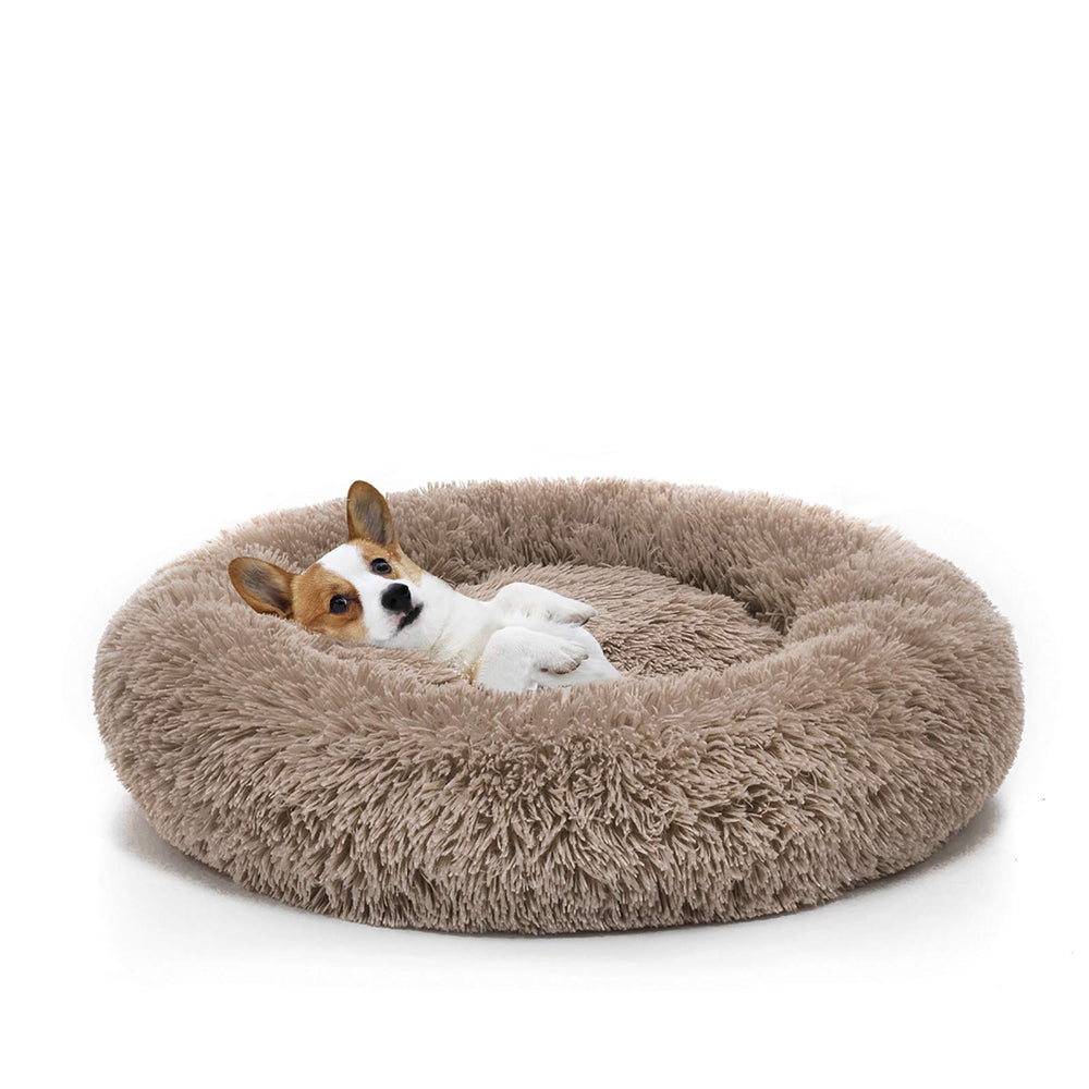 Lit donut MIXJOY rond en peluche pour chien et chat, douceur enveloppante.