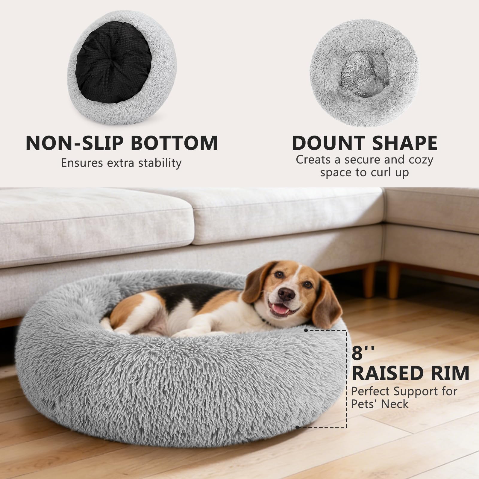 Lit MIXJOY en forme d anneau 23 pouces gris, parfait pour petit chien et chat