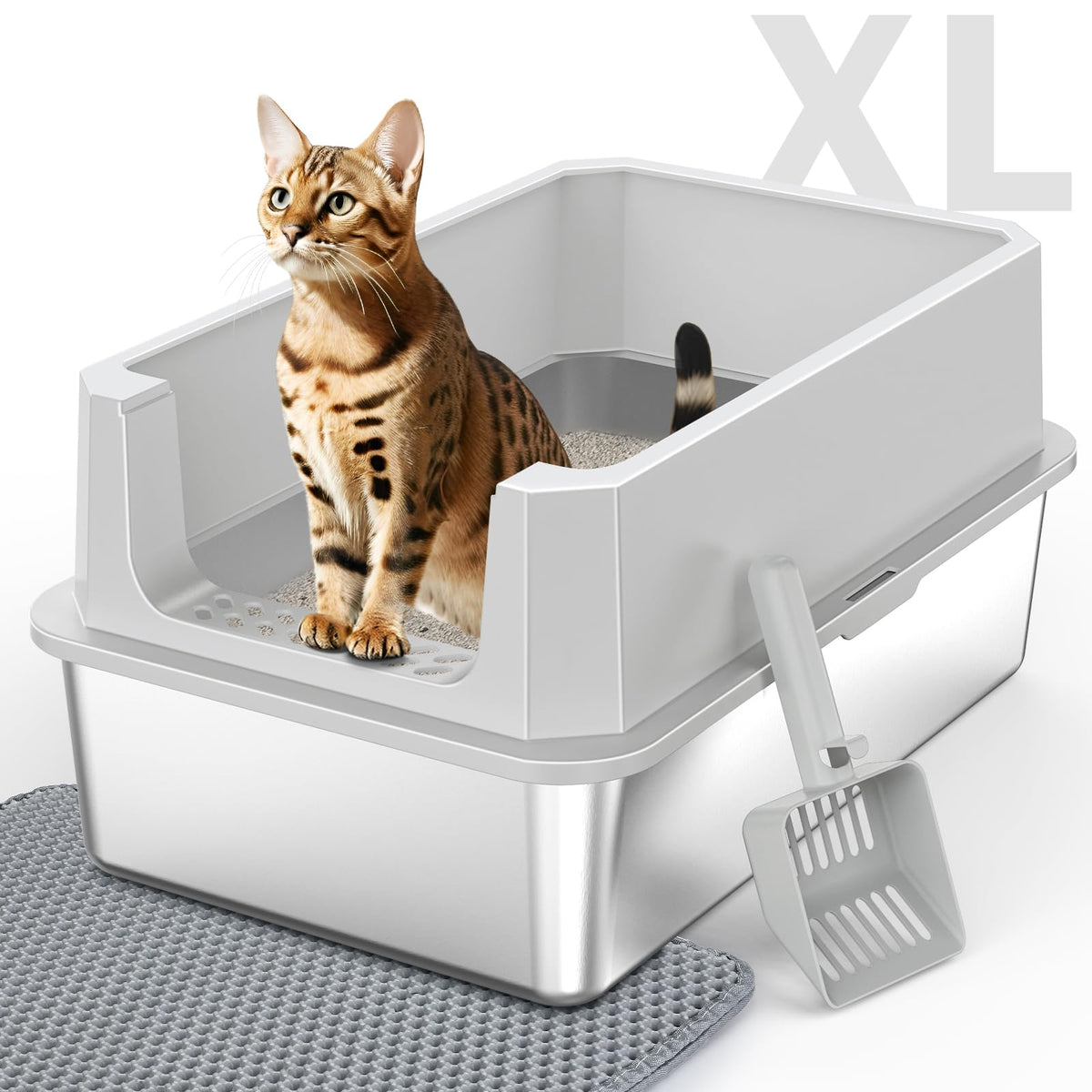 MIXJOY litière inox XXL avec couvercle, pour plus d'intimité et sécurité.