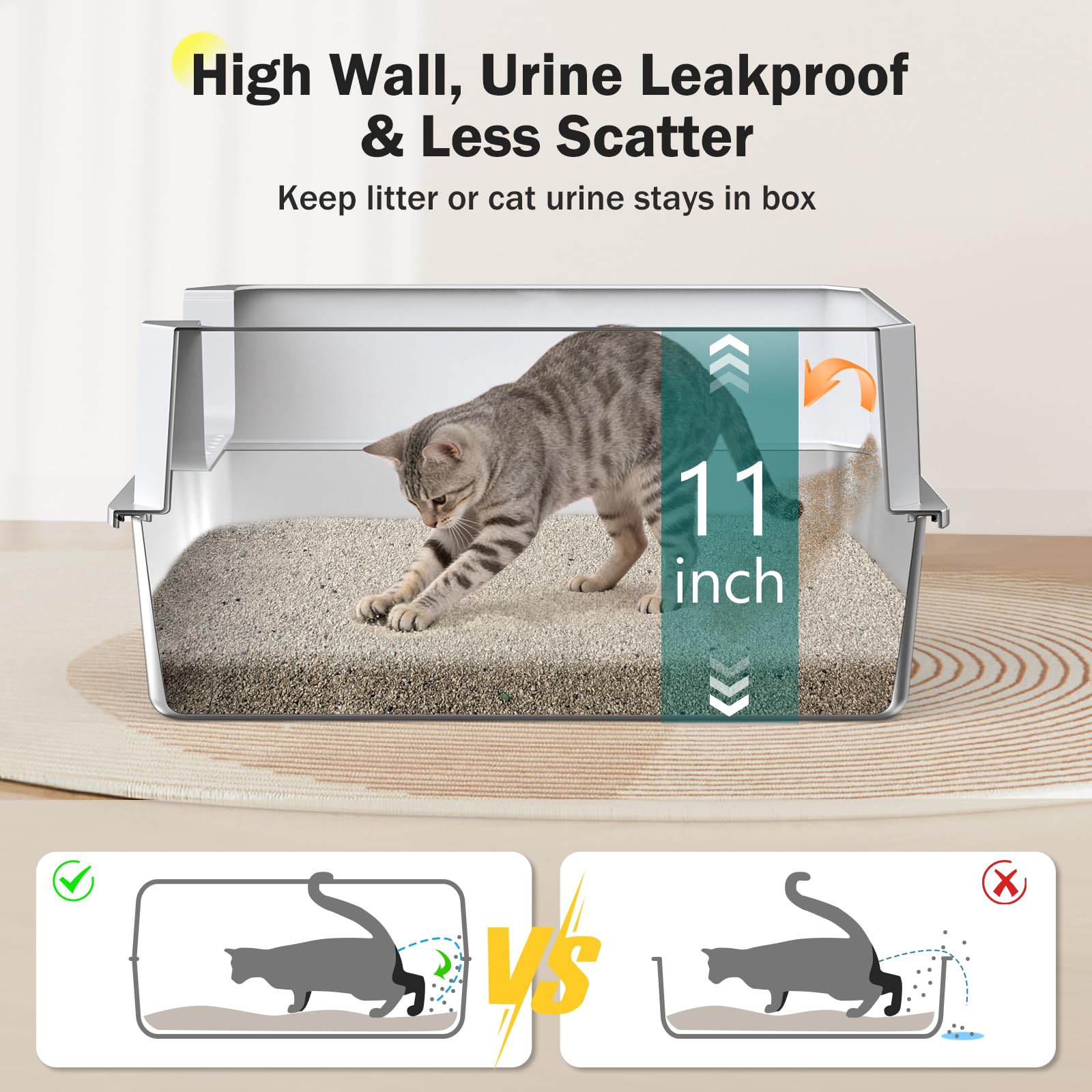 MIXJOY litière inox XXL, capacité 37 litres, réduit les nettoyages fréquents.