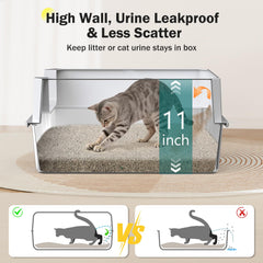 MIXJOY litière inox XXL, capacité 37 litres, réduit les nettoyages fréquents.