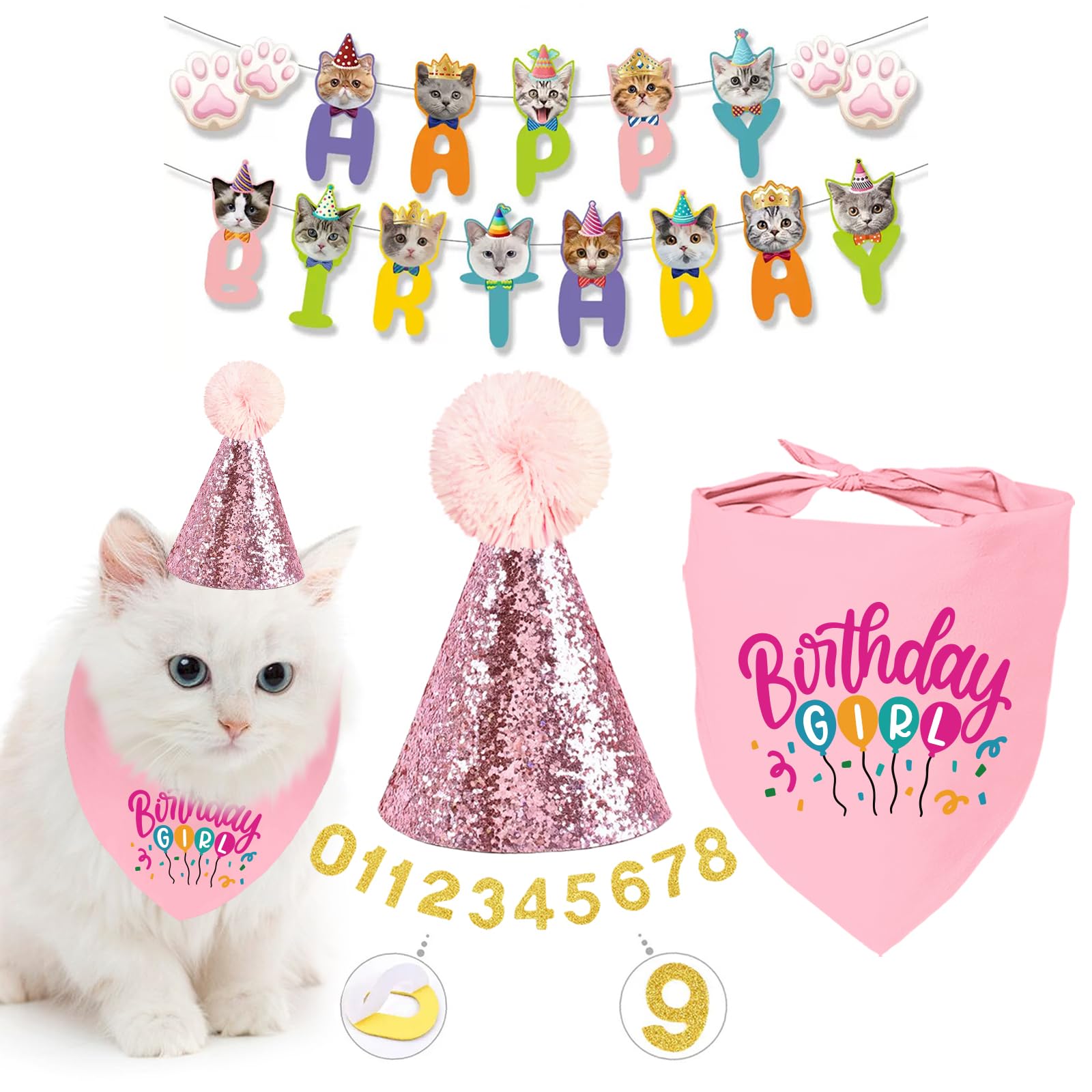 Mixrowa chapeau chat anniversaire rose, idéal pour des photos festives avec votre félin.
