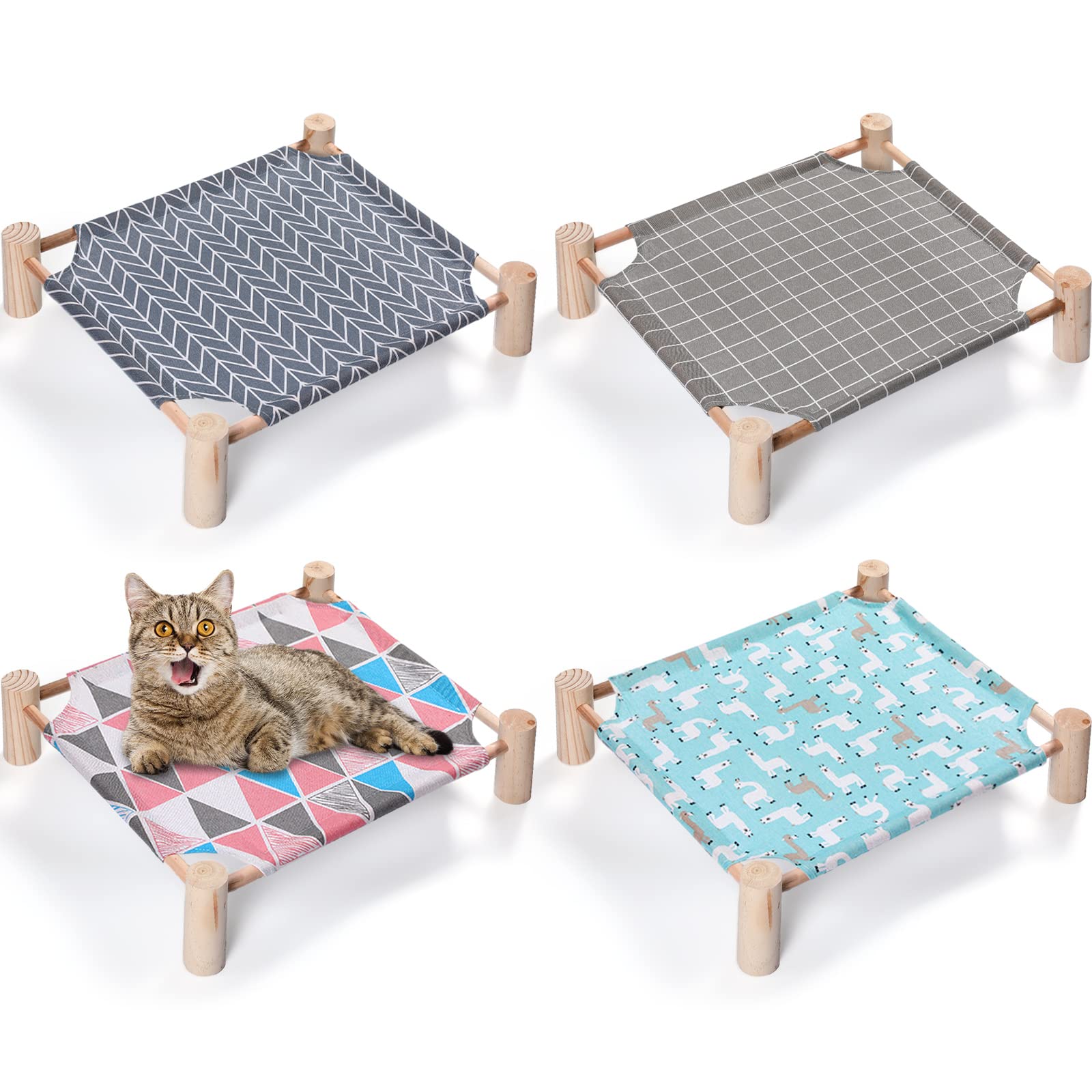 Mixweer hamac chat bois, motif grille grise, offre repos intérieur sûr.