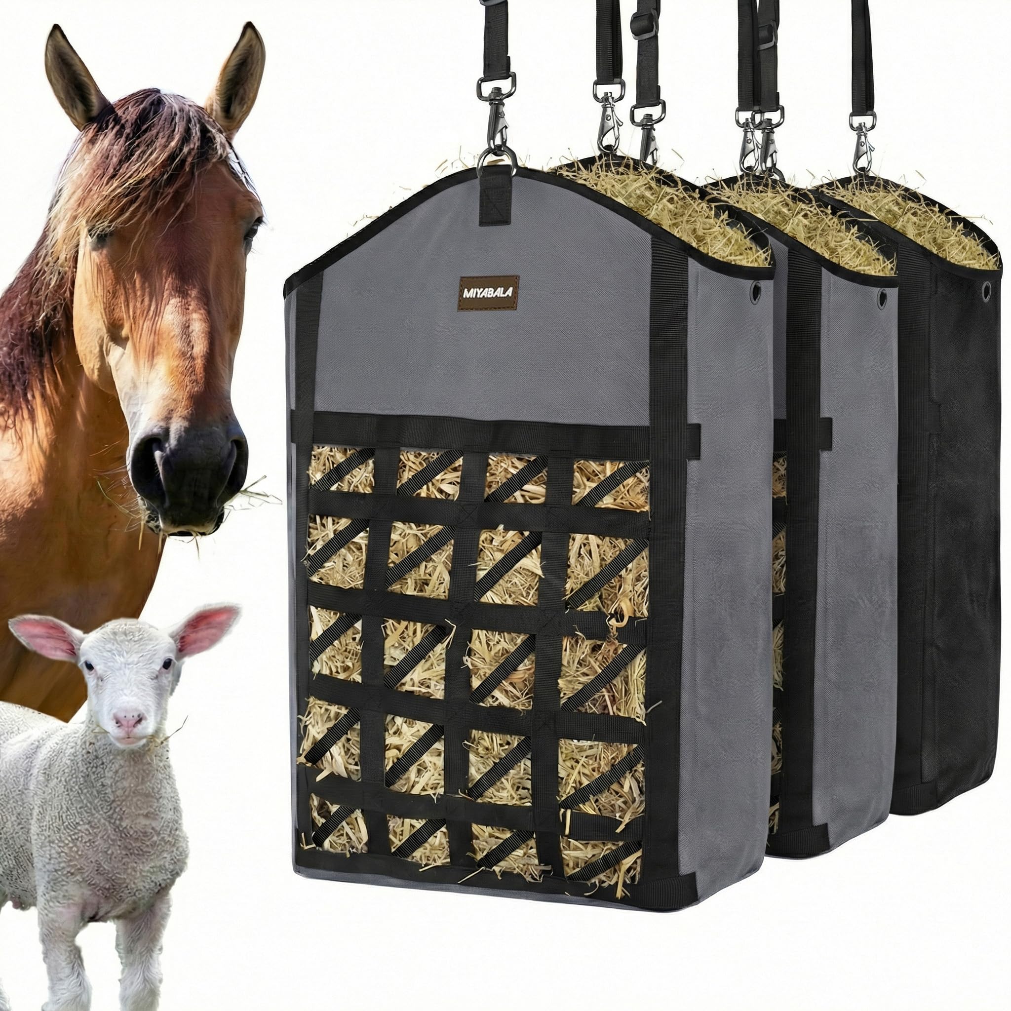 MIYABALA sac de foin hay bag avec filet avant pour une ingestion lente et réduire le gaspillage