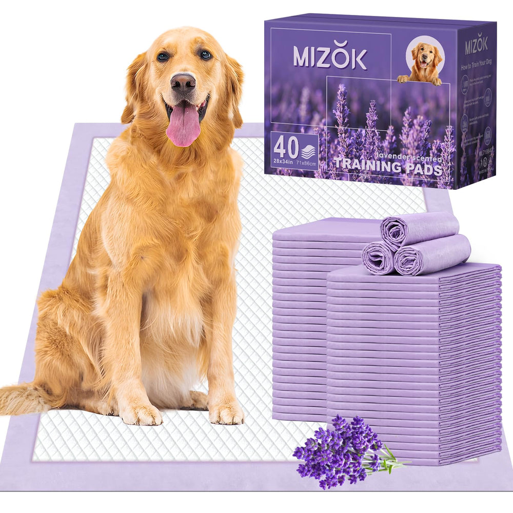 MIZOK Puppy Pads lavande 28x34: neutralise les odeurs et absorbe rapidement.