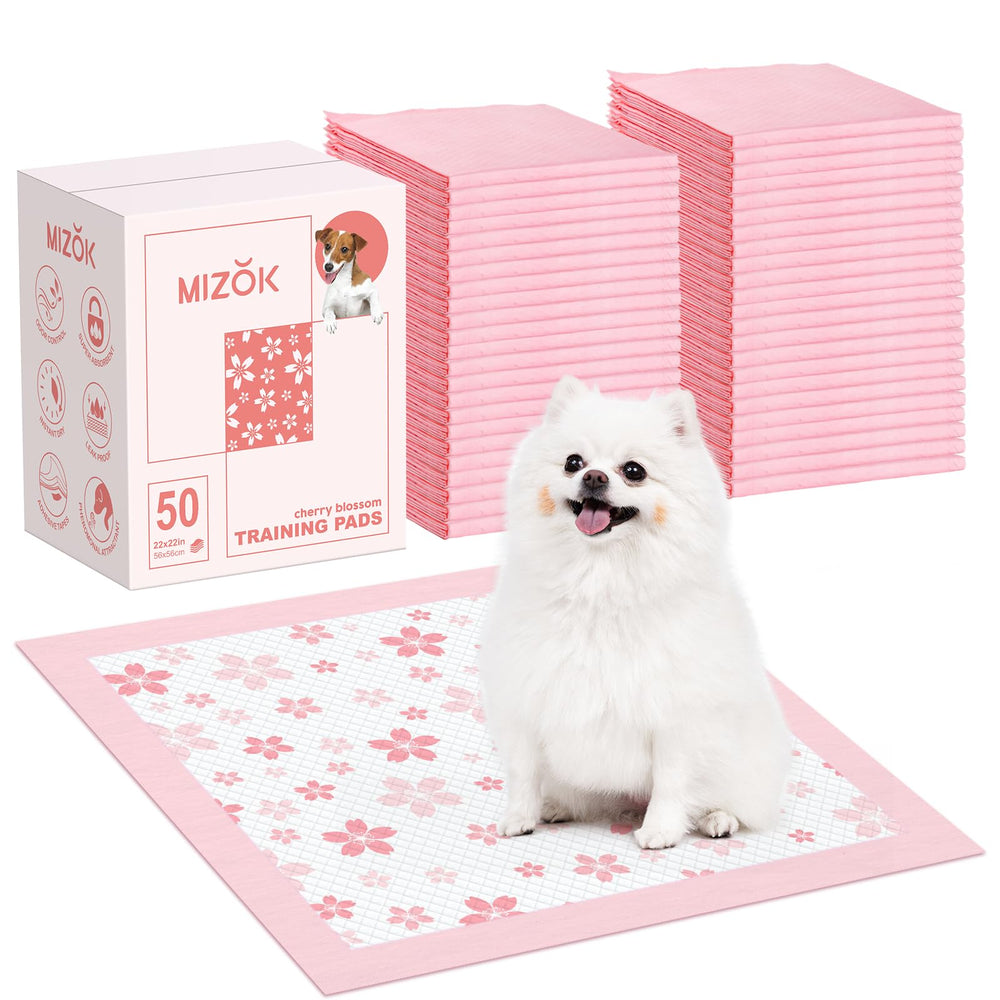 MIZOK Couches absorbantes chiots, design fleurs cerisier rose, idéal pour l'entraînement et le confort.