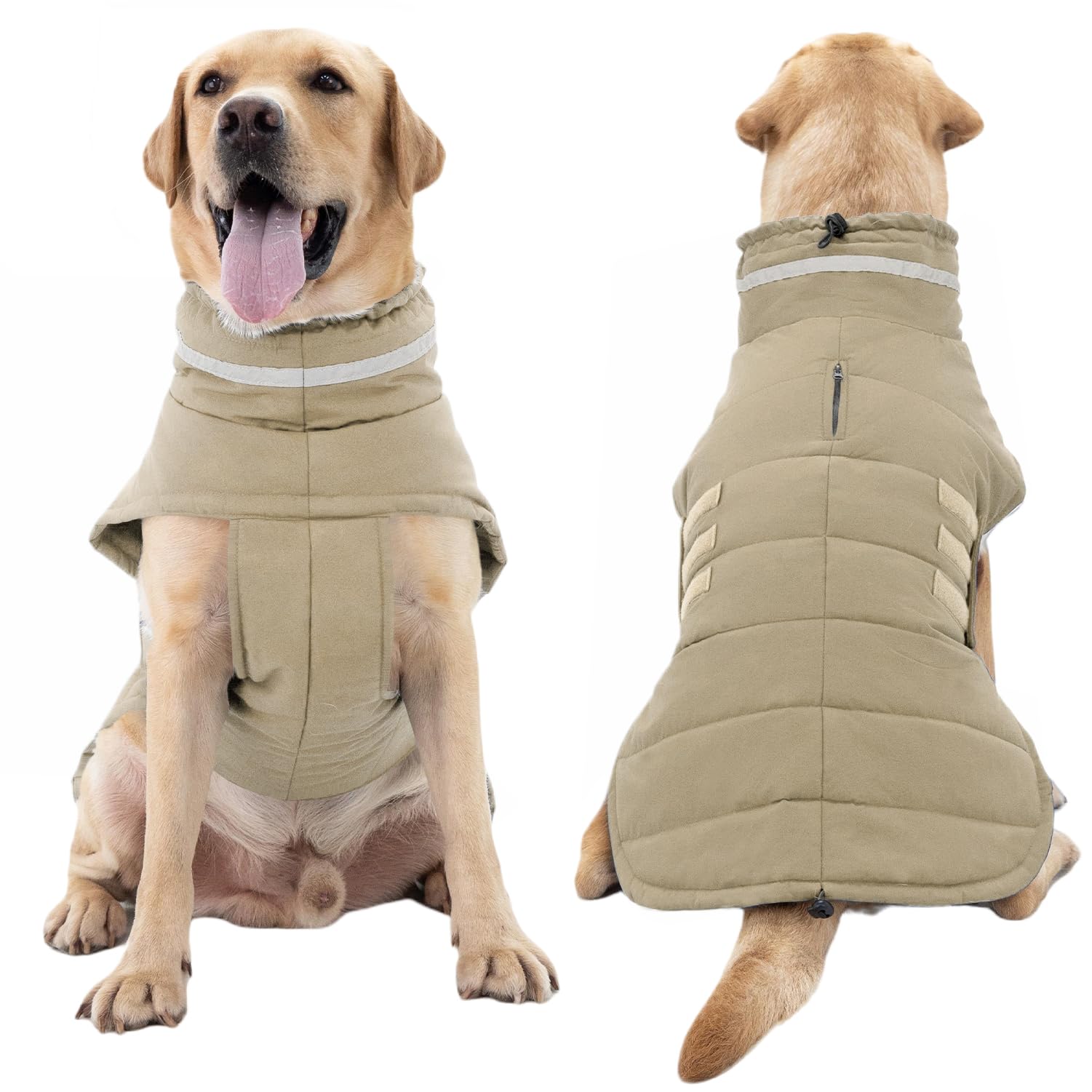 Mklhgty manteau chien imperméable khaki XL bandes réfléchissantes pour sécurité nocturne