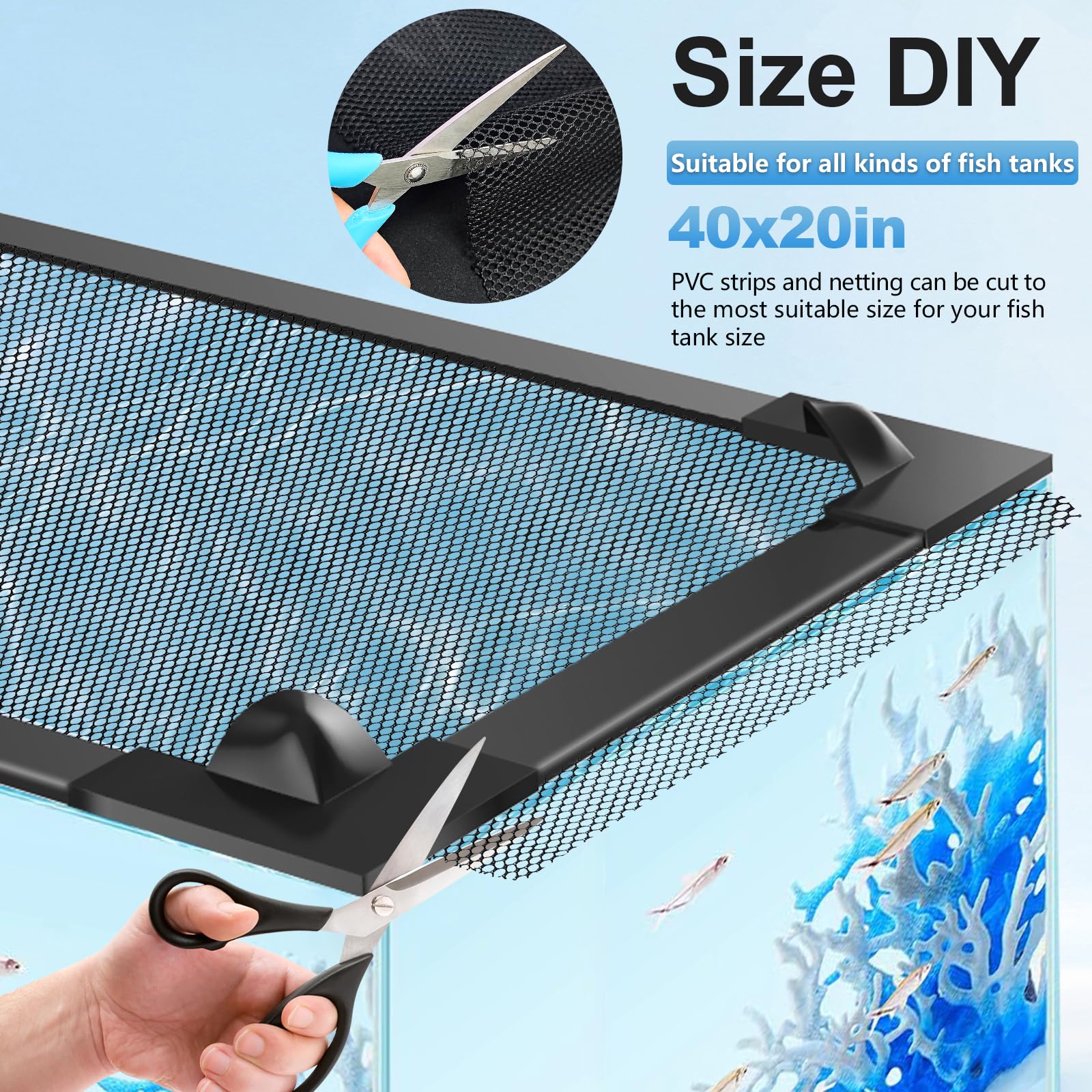Maillage net MLEJU résistant, adapté à diverses configurations d’aquarium.
