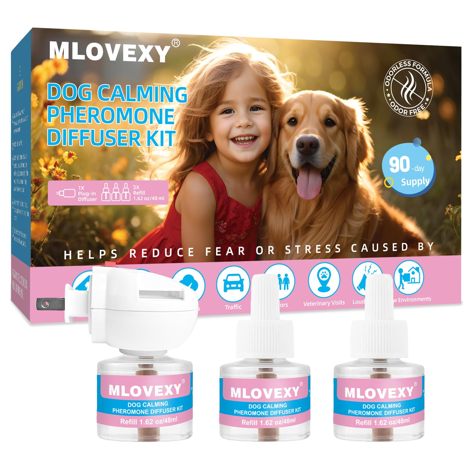 Diffuseur MLOVEXY apaisant pour chien, diffusion continue des phéromones.