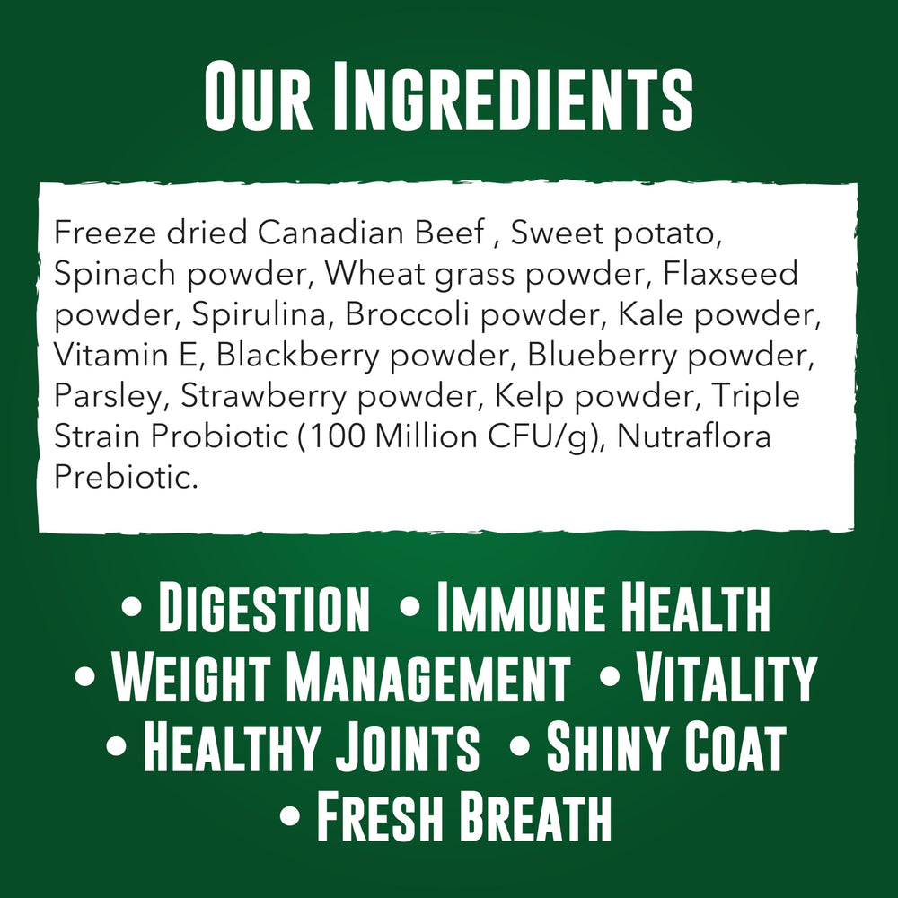 Mo' Greens compatible croquettes et pâtée, usage pratique.