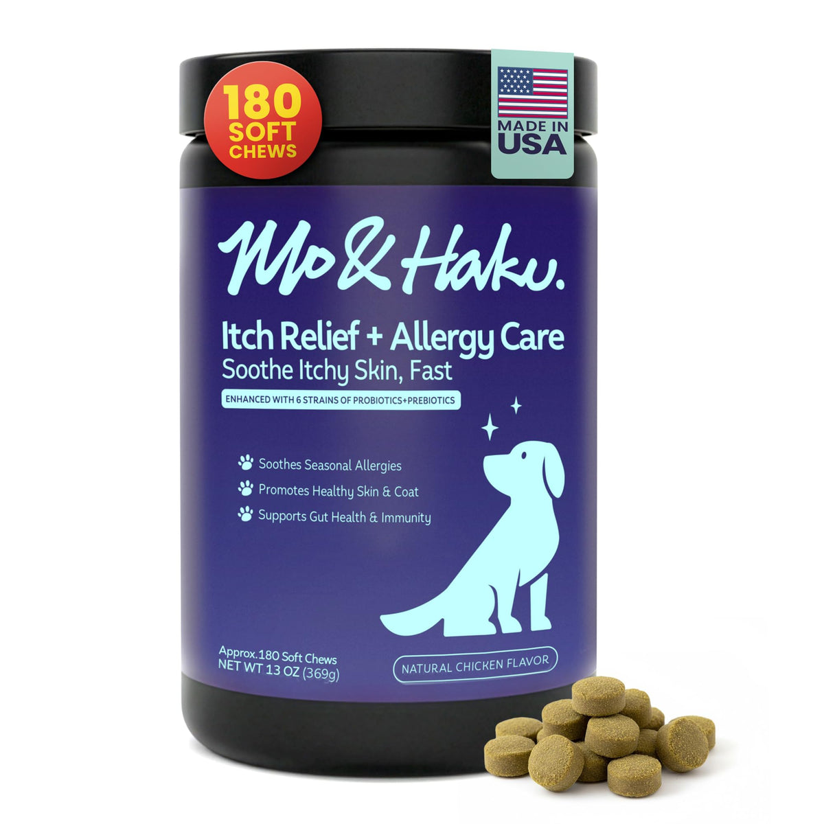 Mo & Haku bouchées-relief-allergies-chien : confort cutané potentiel.