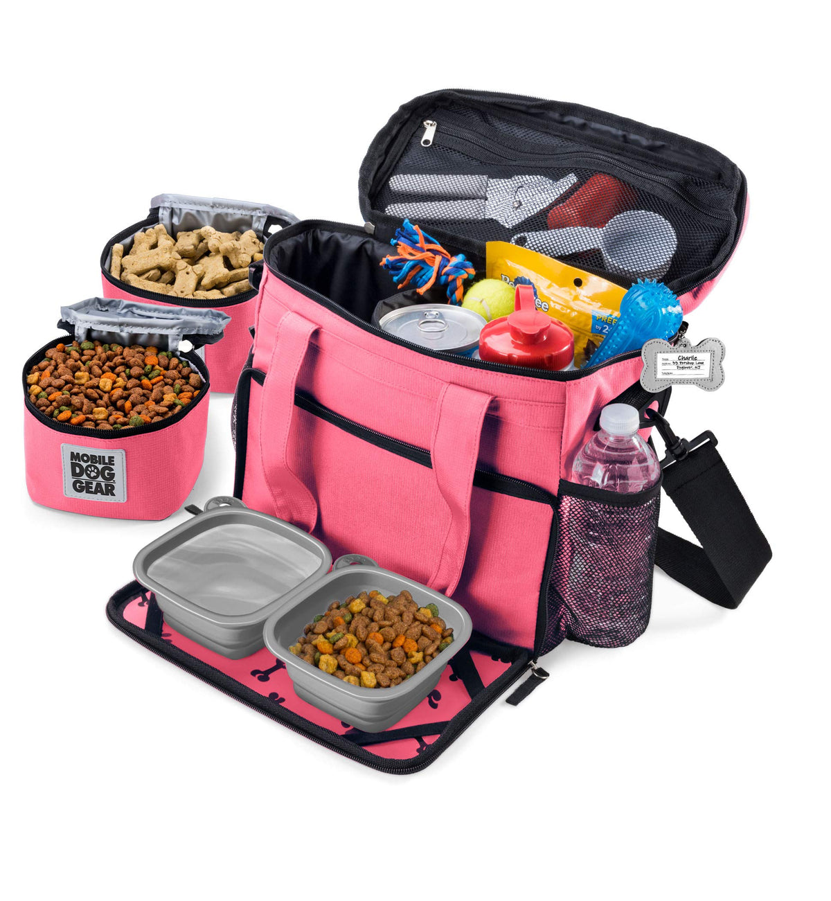 Mobile Dog Gear Week Away montre le grand compartiment principal pour tout le nécessaire de votre chien.