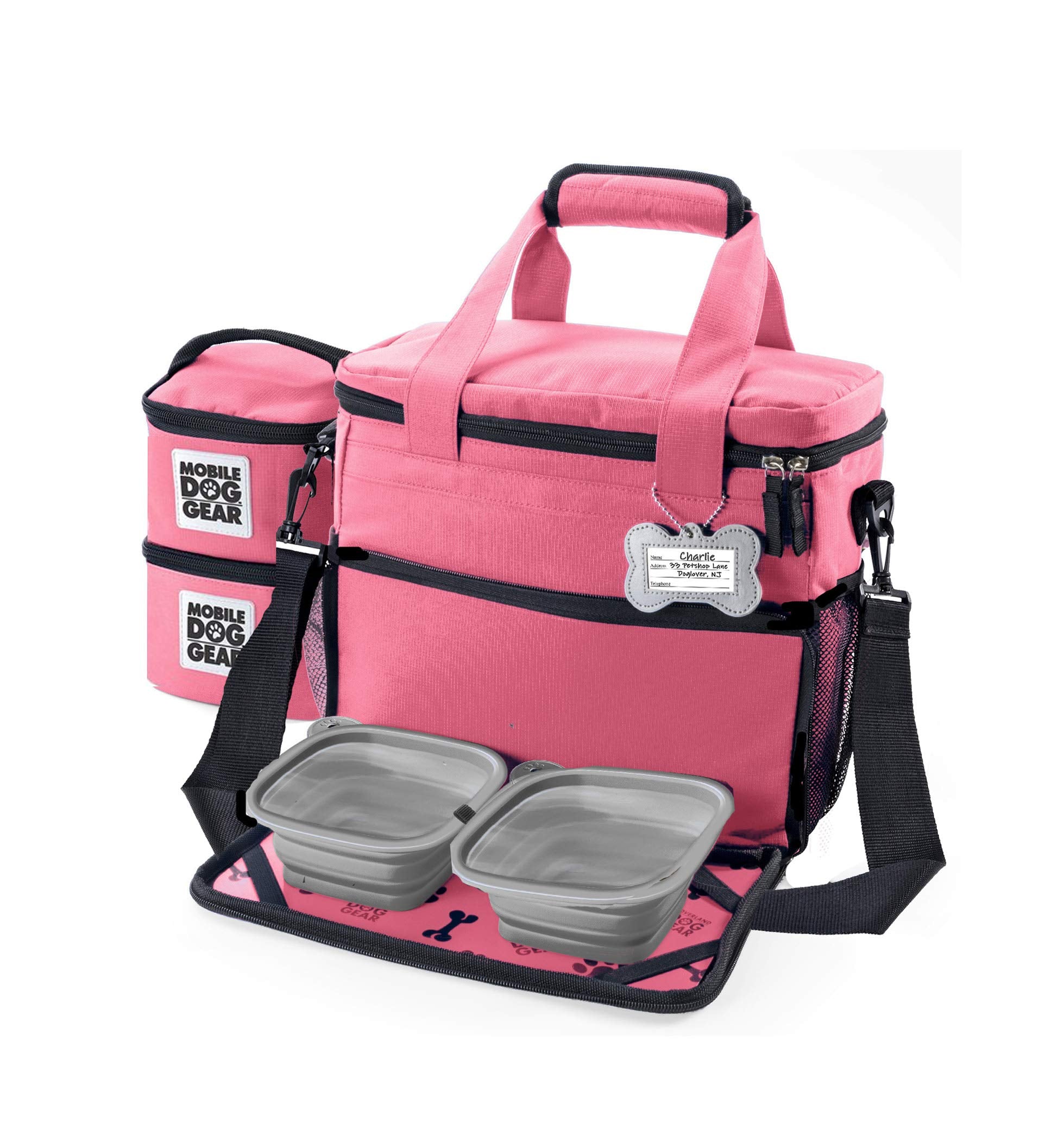 Mobile Dog Gear Week Away propose un manchon passe-bagage et une étiquette d'identification.