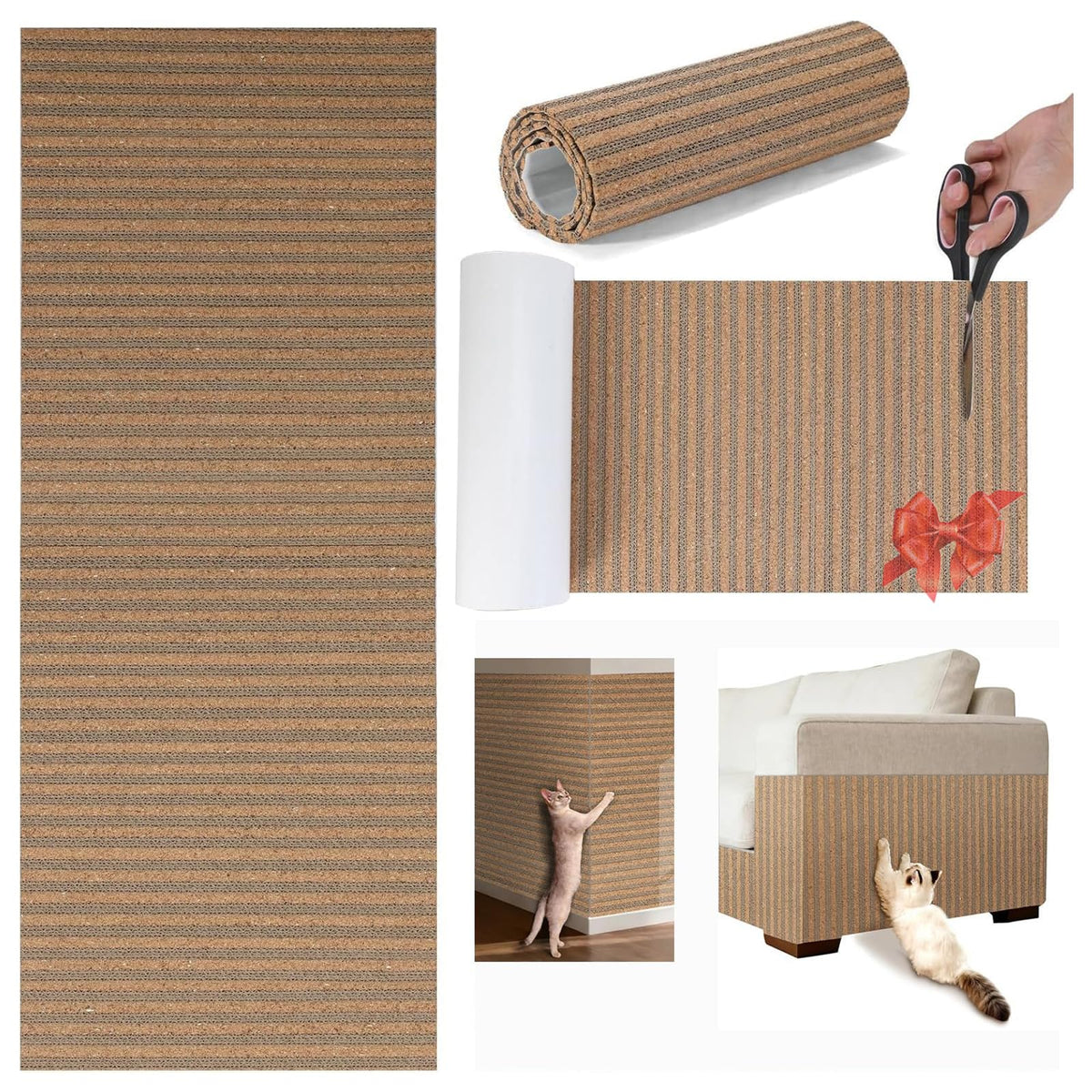 Mocherpion grattioir chat, tapis liège et carton, textures variées pour griffage sans abîmer le mobilier.