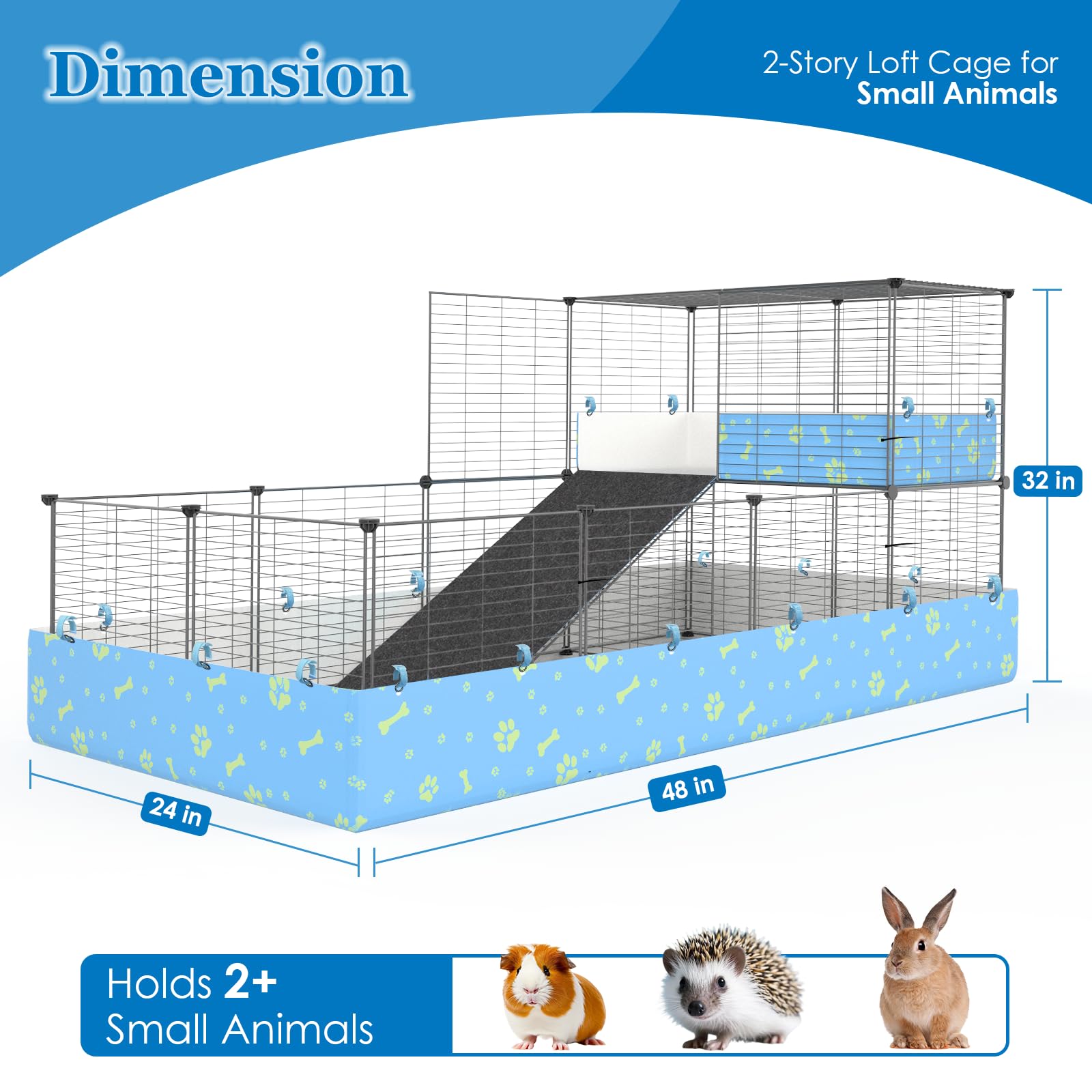 MODESLAB cage cochon d’Inde avec 21 panneaux 16x12, zones sûres et extensibles.