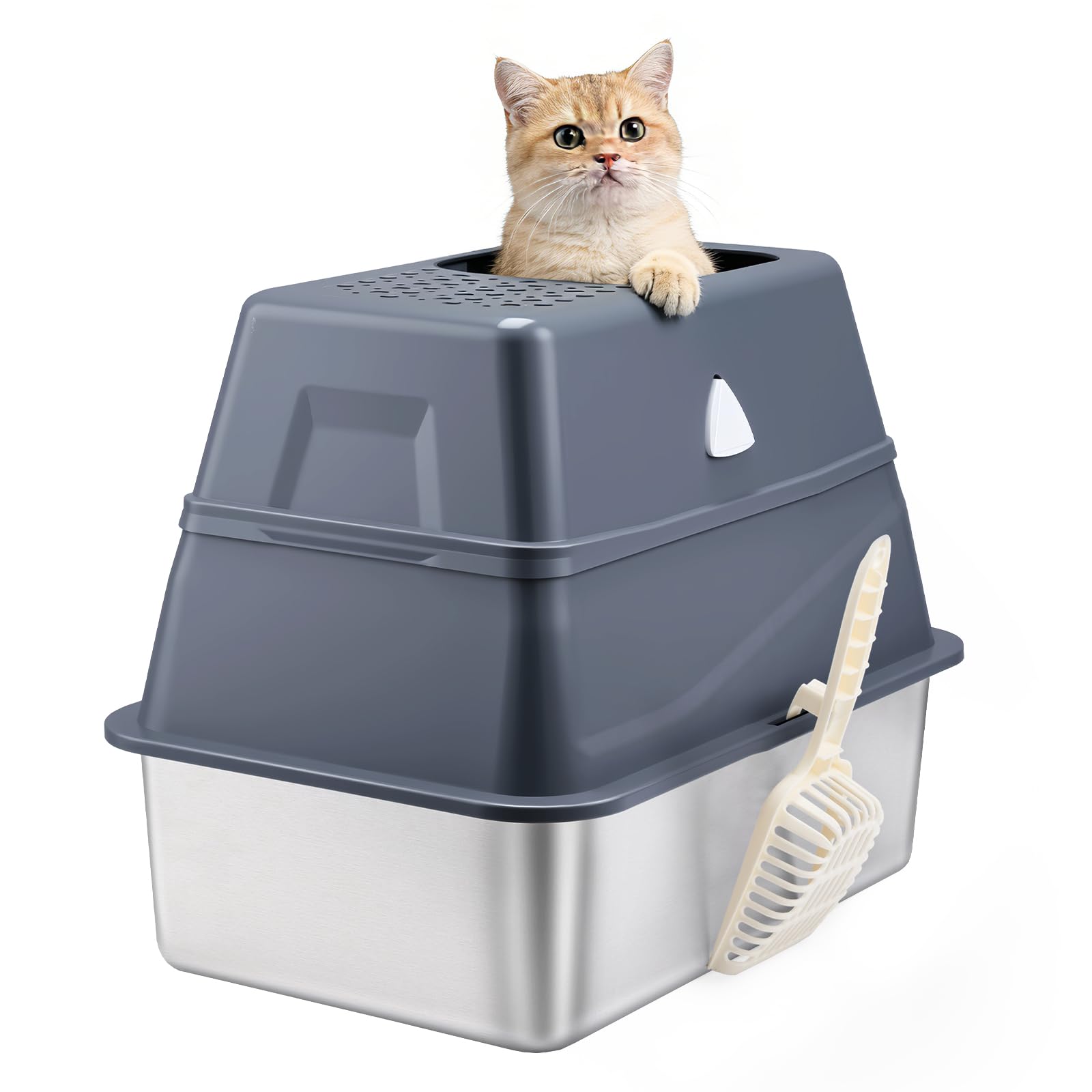 Modign boîte litière chat acier inoxydable avec couvercle; hygiène renforcée.
