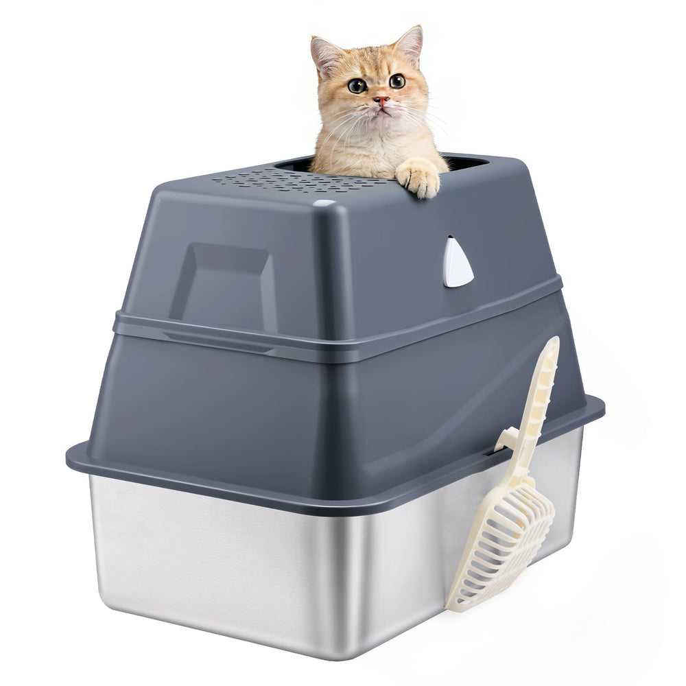Modign boîte litière chat acier inoxydable avec couvercle; hygiène renforcée.