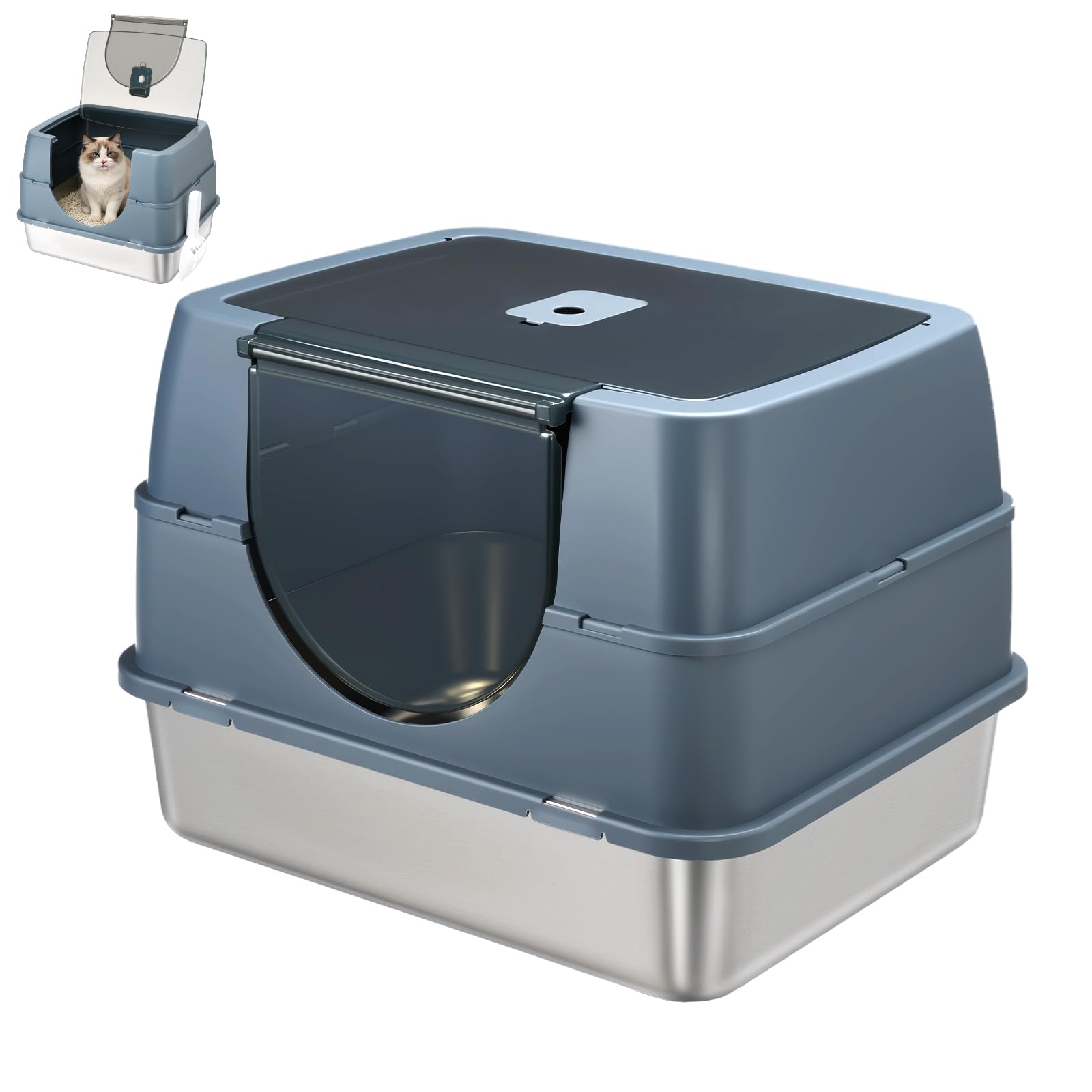 Modign litière en inox avec couvercle gris: robuste et facile à nettoyer.