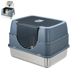 Modign litière en inox avec couvercle gris: robuste et facile à nettoyer.