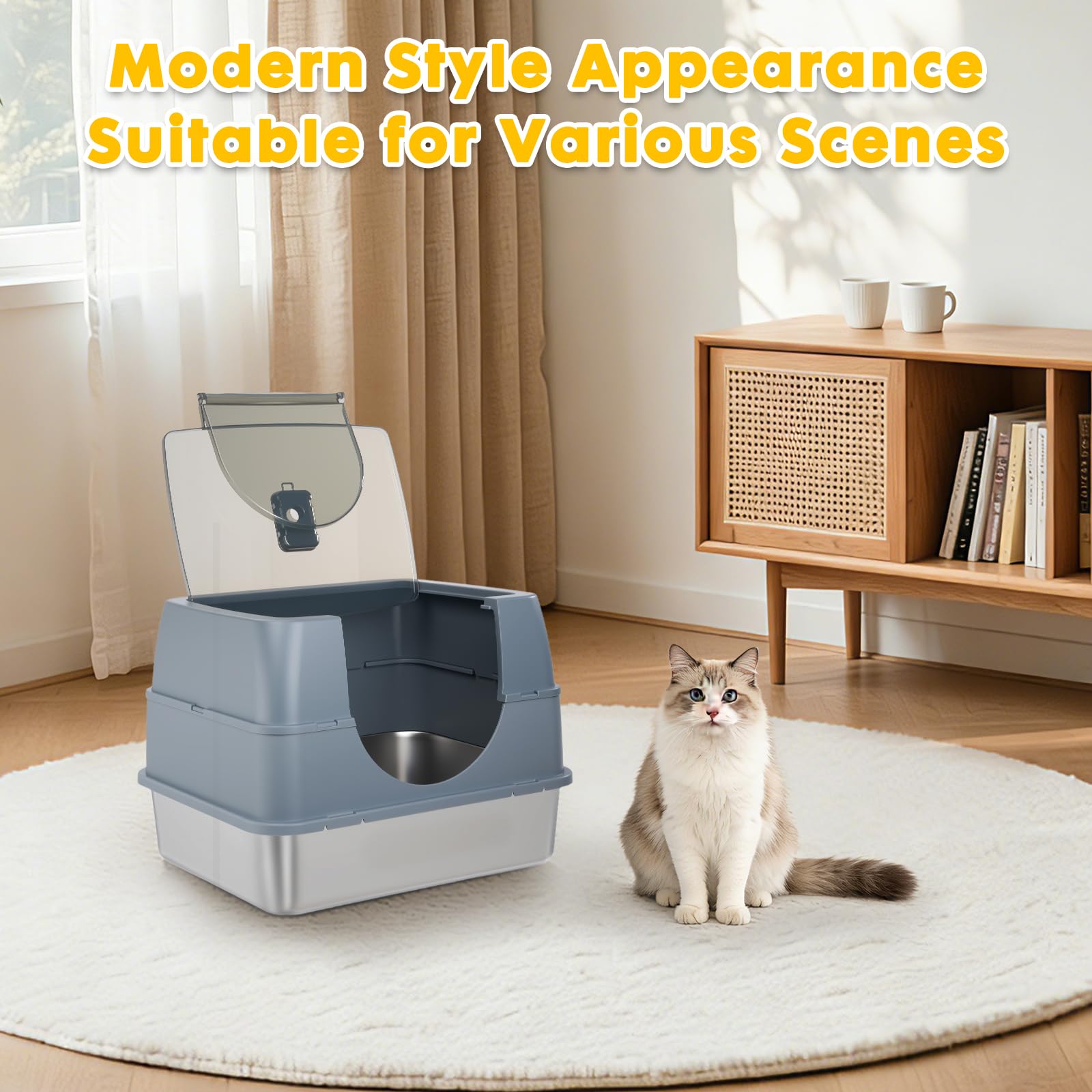 Modign litière inox gris: surface anti-adhérence pour un entretien rapide.
