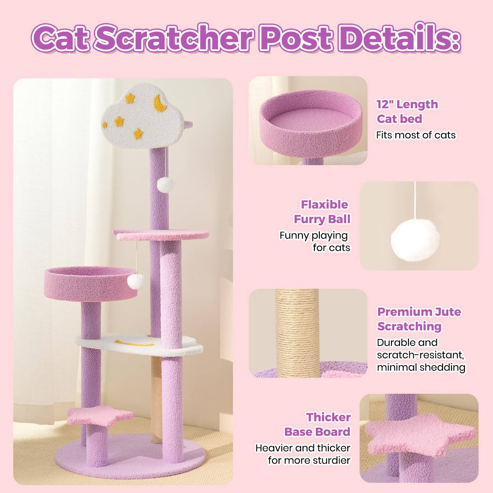MODUSKYE Moon Star Cat Tree lune, coin repos doux et chaud