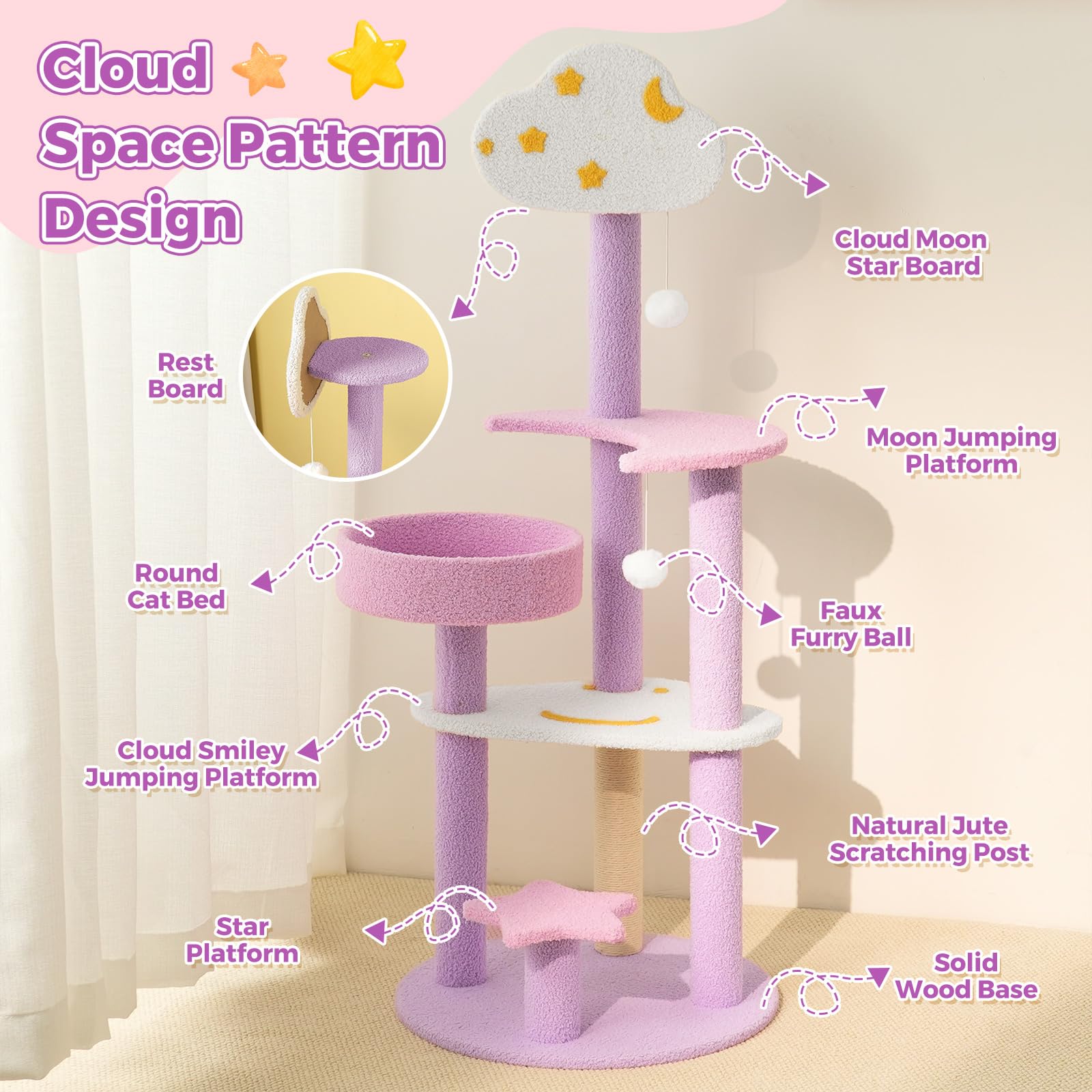 MODUSKYE Moon Star Cat Tree piliers en jute pour griffage naturel