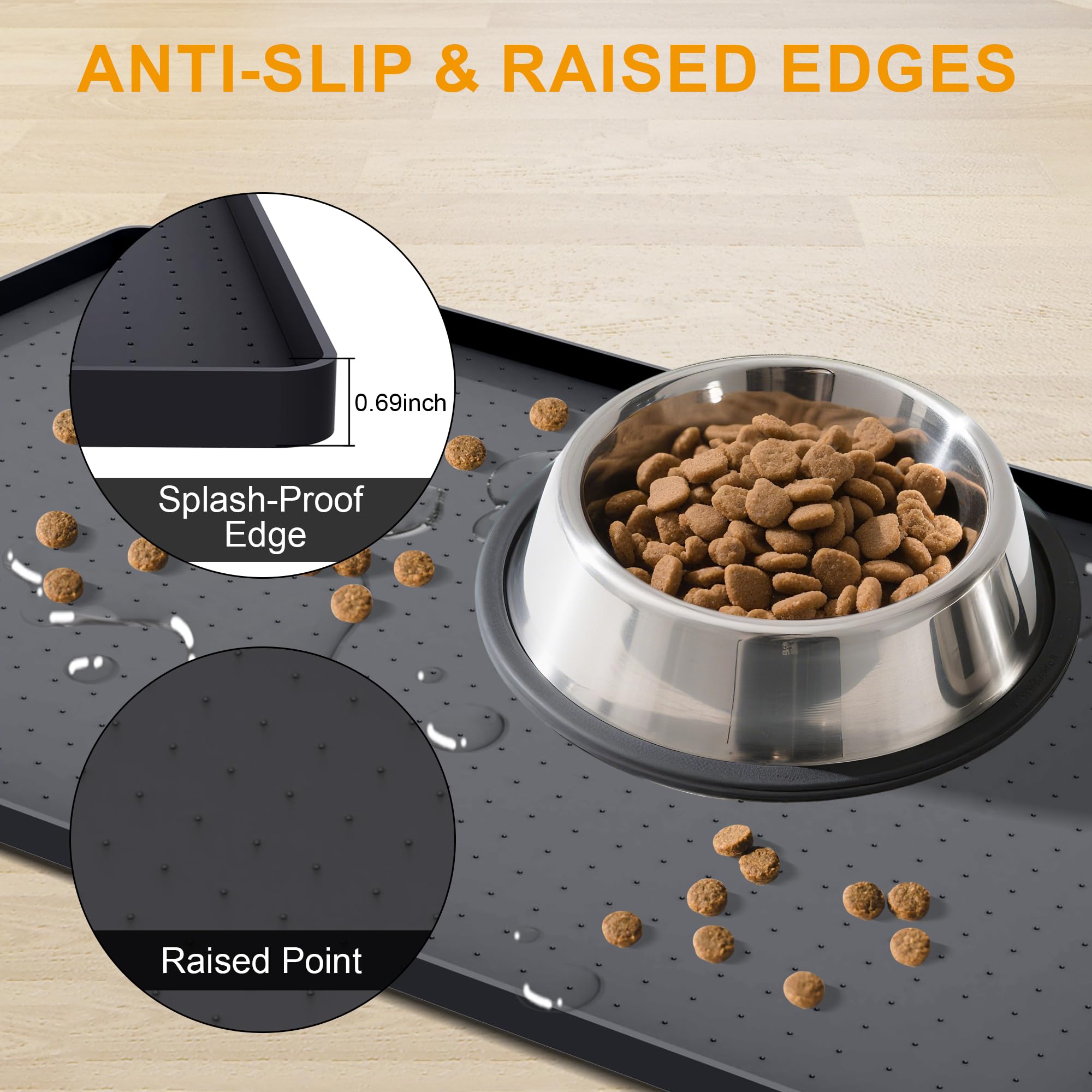 Tapis Mofason pour bol de chat anti-glissant, bol reste en place.
