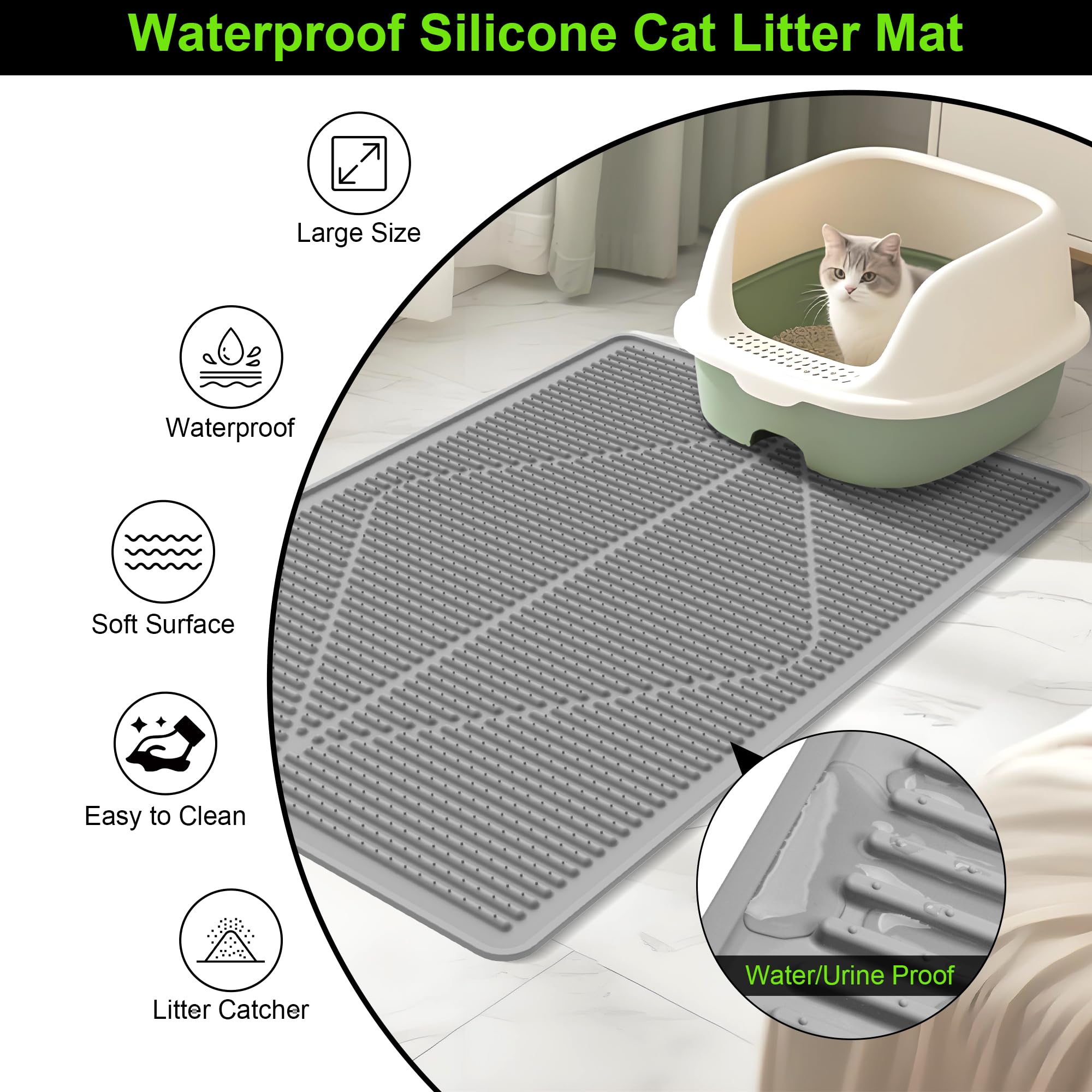 Mofason tapis-litiere-anti-glisse-gris assure stabilité sur le sol.