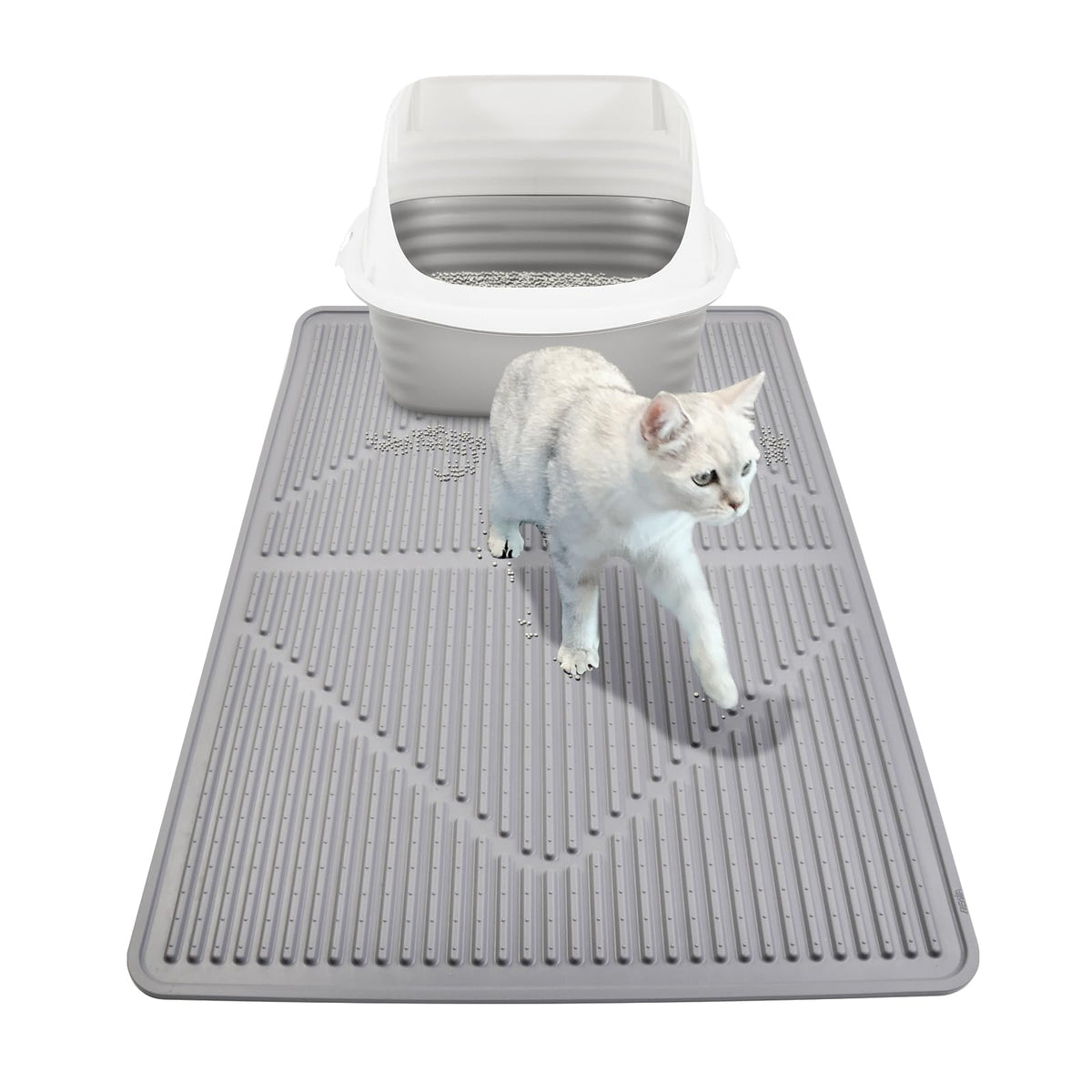 Mofason tapis-litiere-chat gris 28x20 protège le sol des traces.