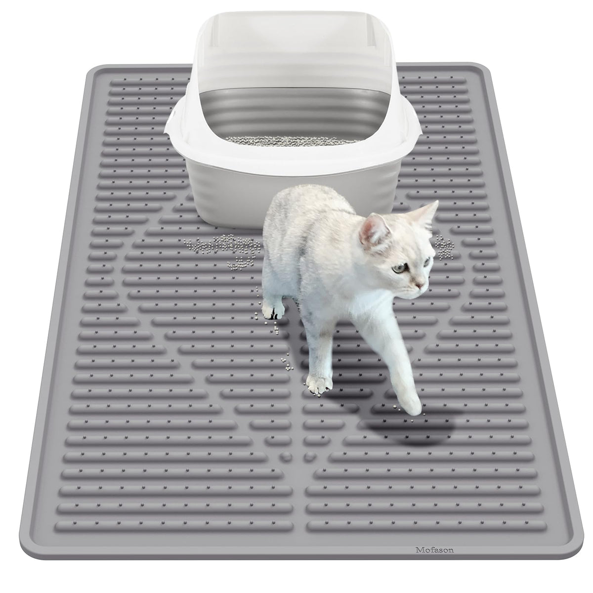 Tapis Mofason en silicone 24x15 gris, limite les traces de litière sur le sol.