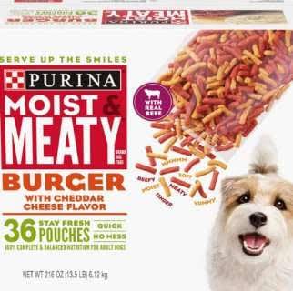 Moist & Meaty Burger Cheese, croquettes pour chien adulte, idéal pour les repas quotidiens au goût cheddar apprécié.