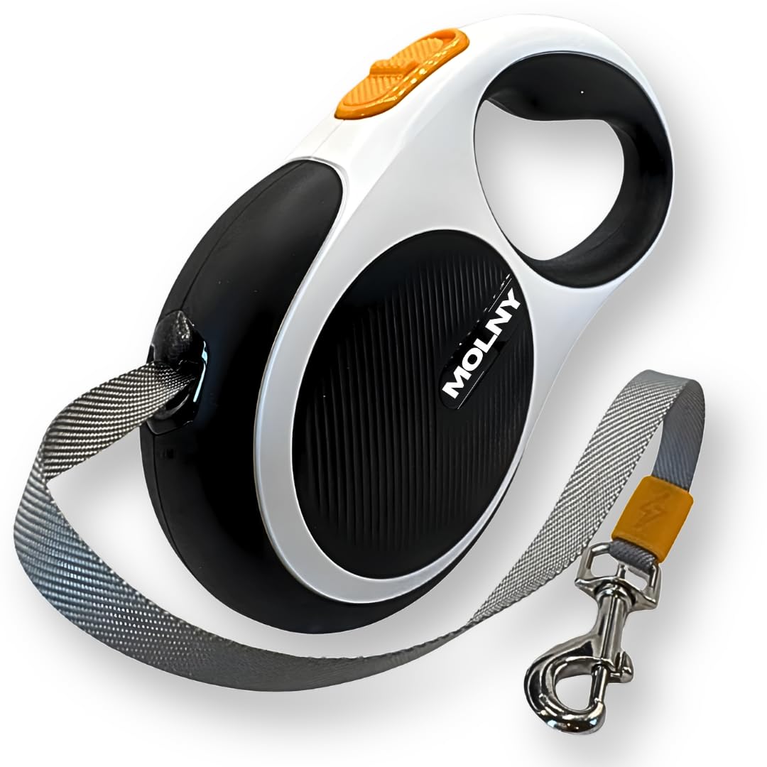 Laisse rétractable MOLNY avec ruban de 16 pieds, pour promenades fluides.