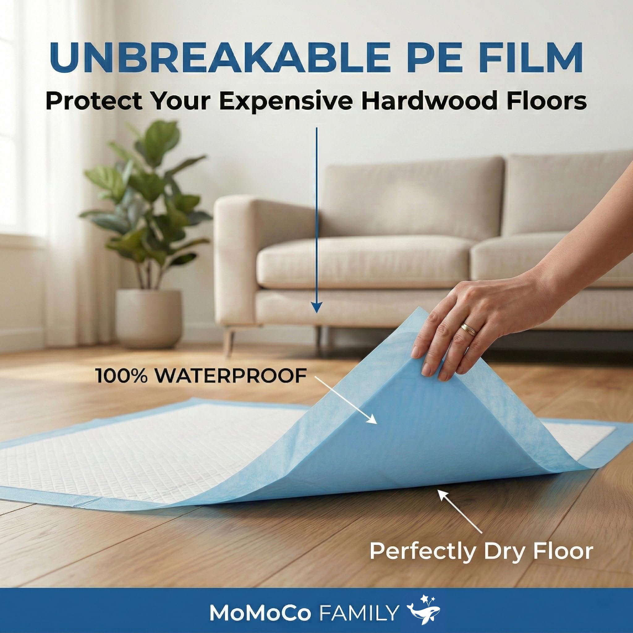 MoMoCo Whale Pads, tapis-pipi contrôle des odeurs sans parfum ajouté.