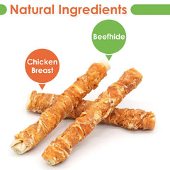 MON2SUN ingrédients naturels poulet et cuir, friandise saine pour chiens.