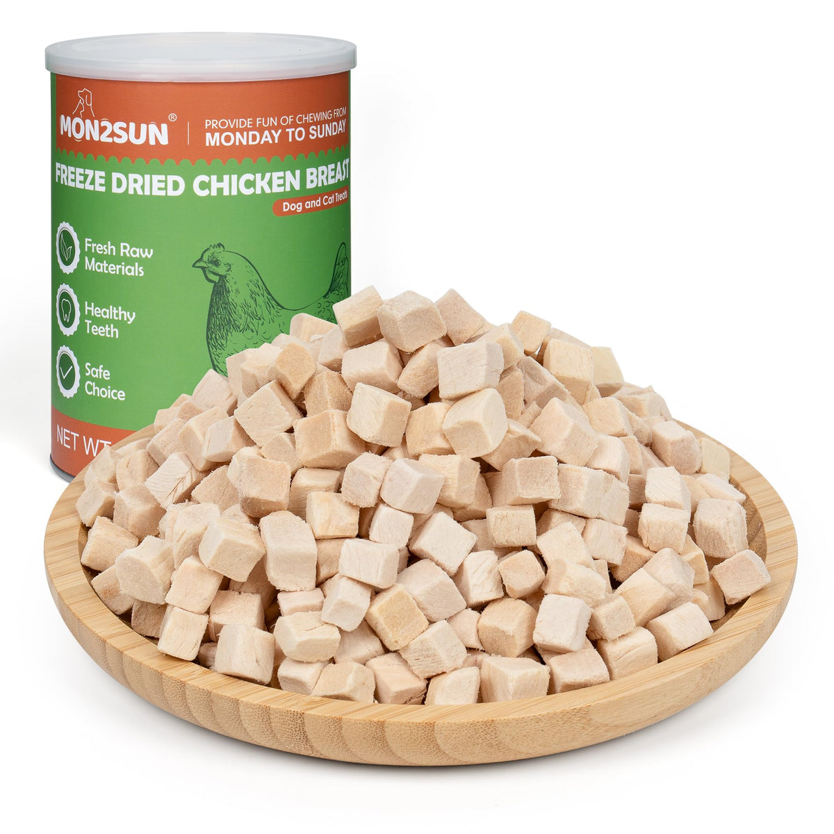 MON2SUN poulet lyophilisé, morceaux carrés faciles à prendre pour l'entraînement.