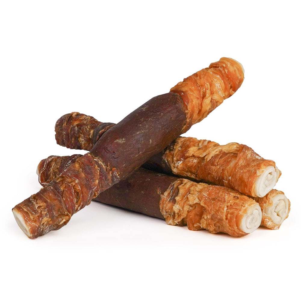 MON2SUN Rouleaux cuir brut triple saveurs pour chiens moyens et grands, plaisir durable.