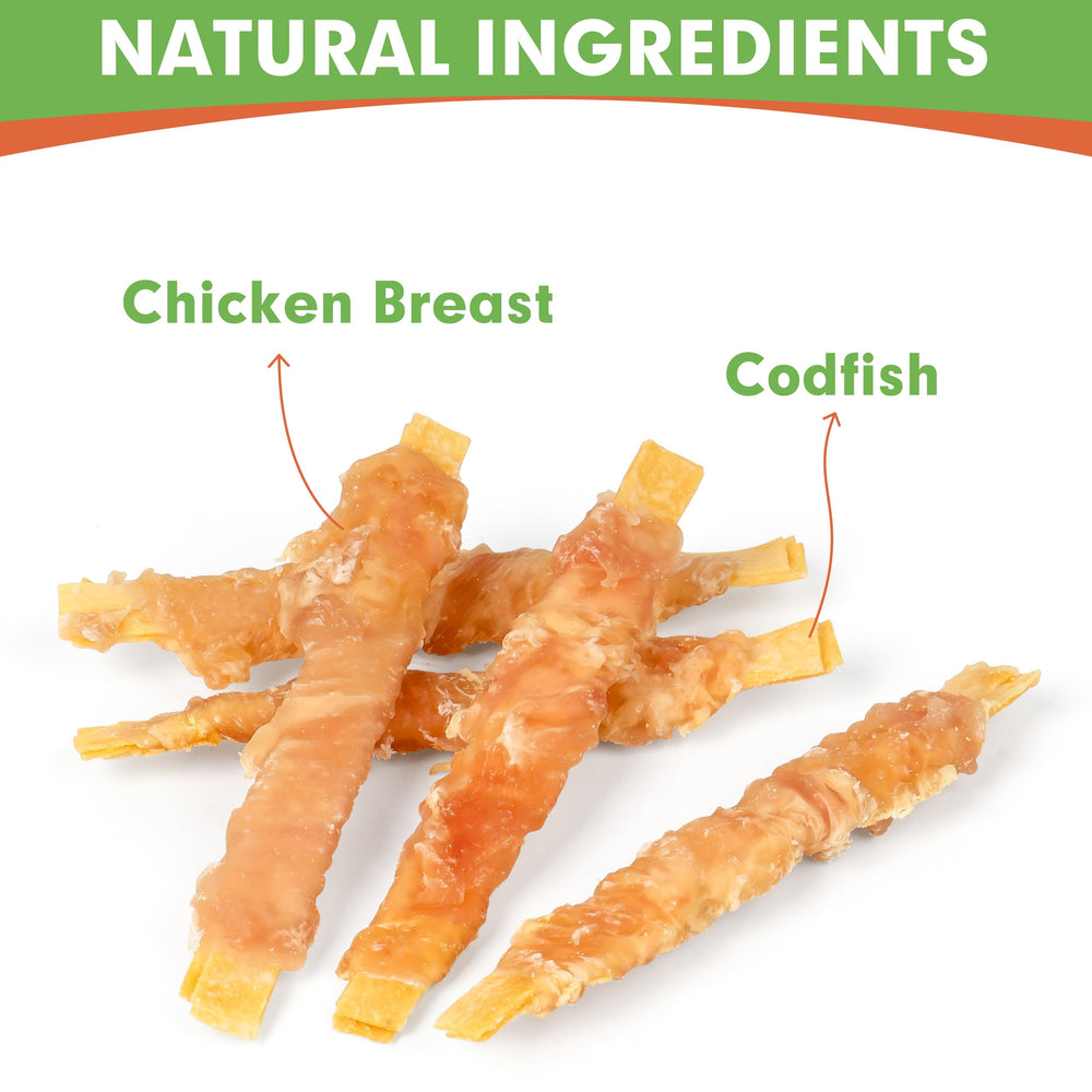 MON2SUN Ingrédients naturels poulet et cod pour friandise simple.