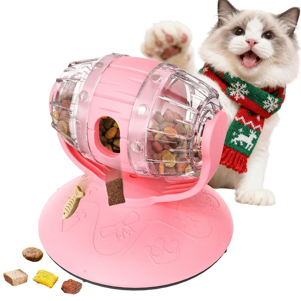 Monotre Cat Slow Feeder Rose, baril rotatif: stimule l’esprit et régule l’alimentation.